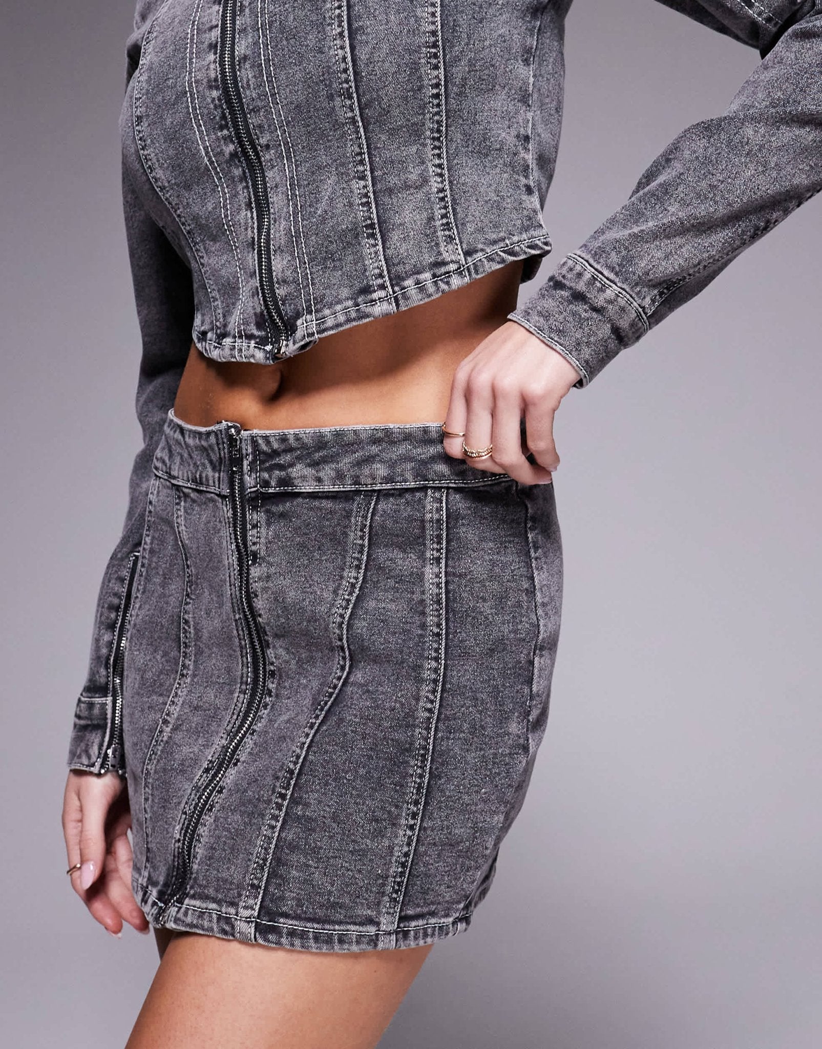 Liquor N Poker denim contrast stitch mini skirt in dark denim - ASOS Sample Sale