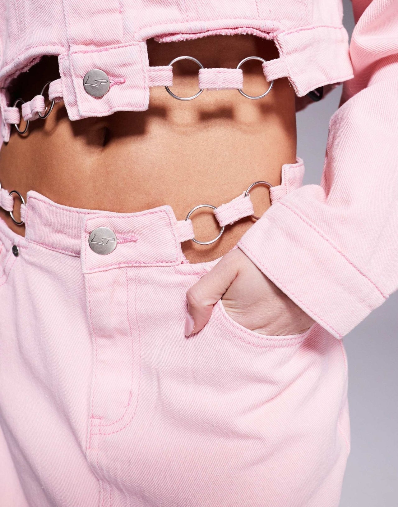 Liquor N Poker denim mini skirt with metal detail waistband in pink acid wash - ASOS Sample Sale