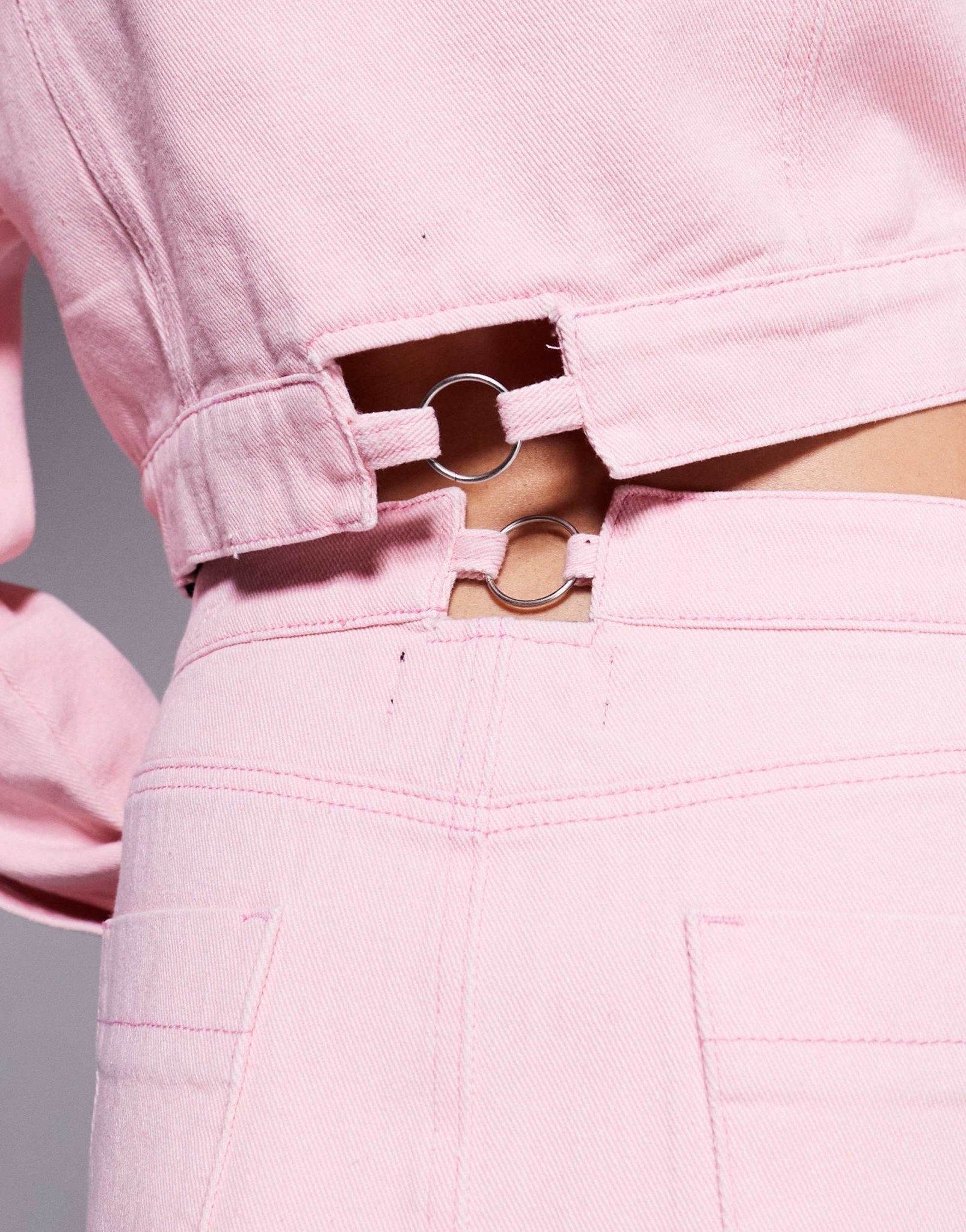 Liquor N Poker denim mini skirt with metal detail waistband in pink acid wash - ASOS Sample Sale