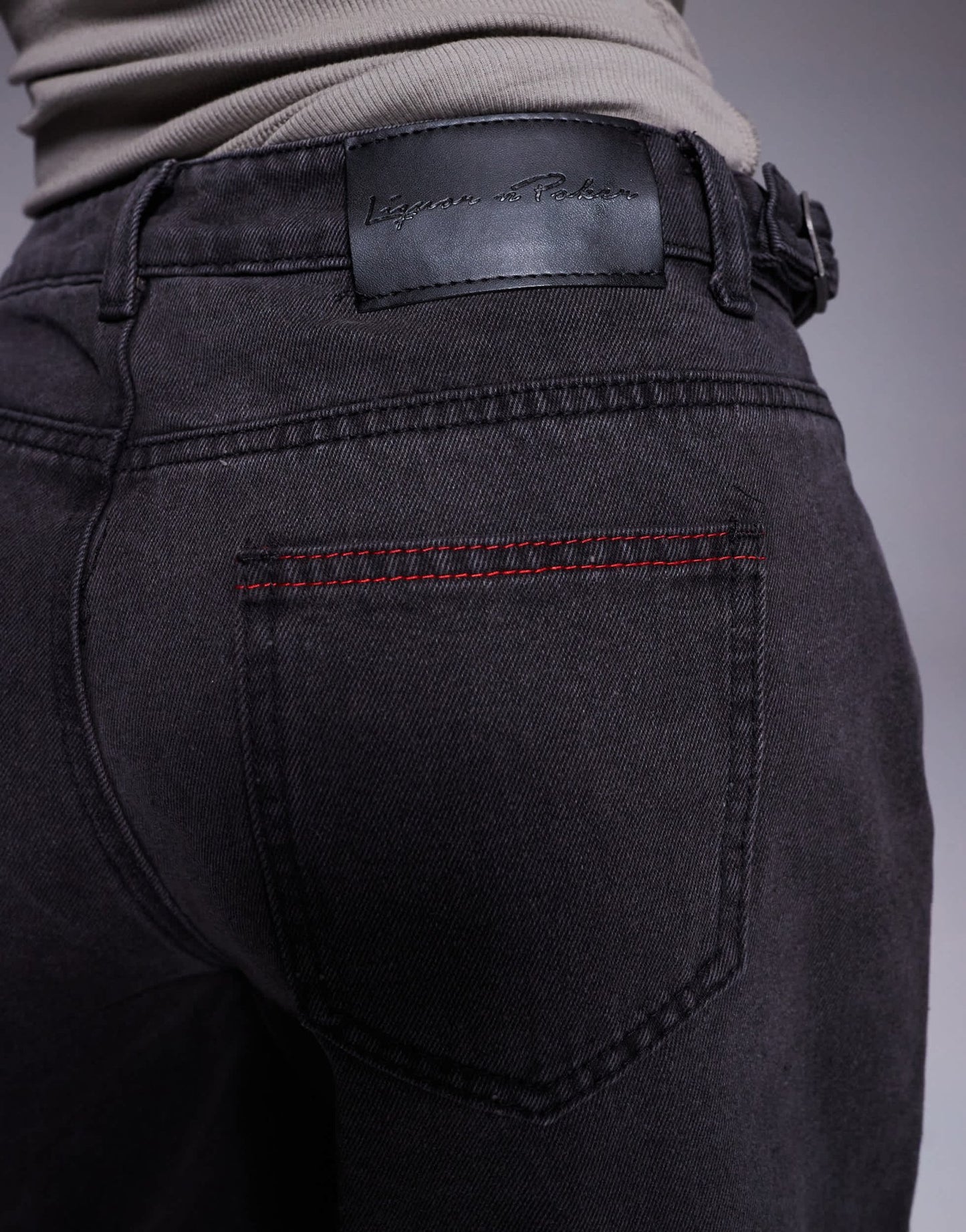 Liquor N Poker mid rise denim utility jorts in dirty black wash - ASOS Sample Sale
