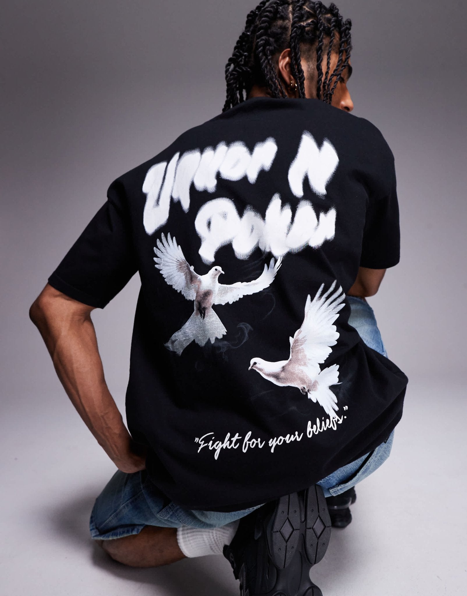Liquor N Poker oversized bird graphic back print t-shirt in black - ASOS Sample Sale