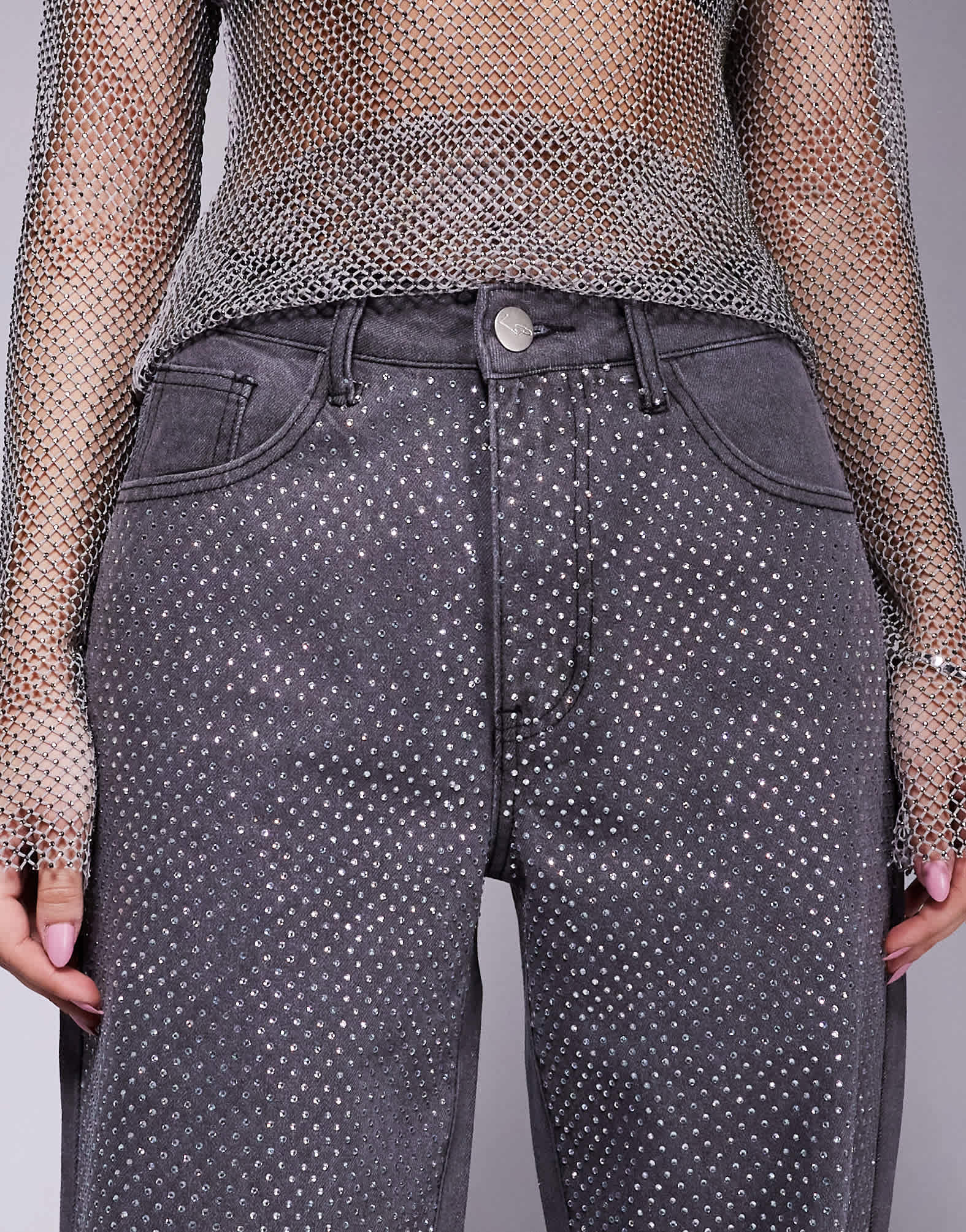 Liquor N Poker studded panel wide leg jean in washed grey - ASOS Sample Sale