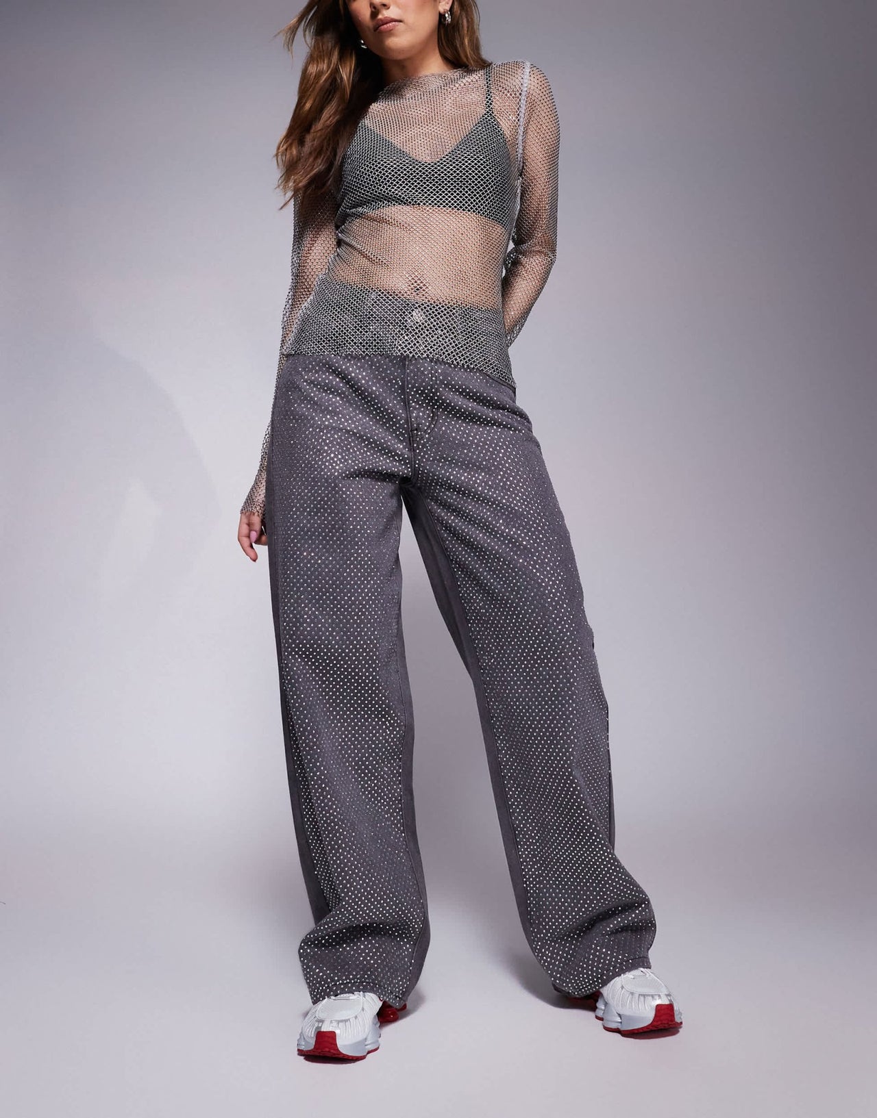 Liquor N Poker studded panel wide leg jean in washed grey - ASOS Sample Sale