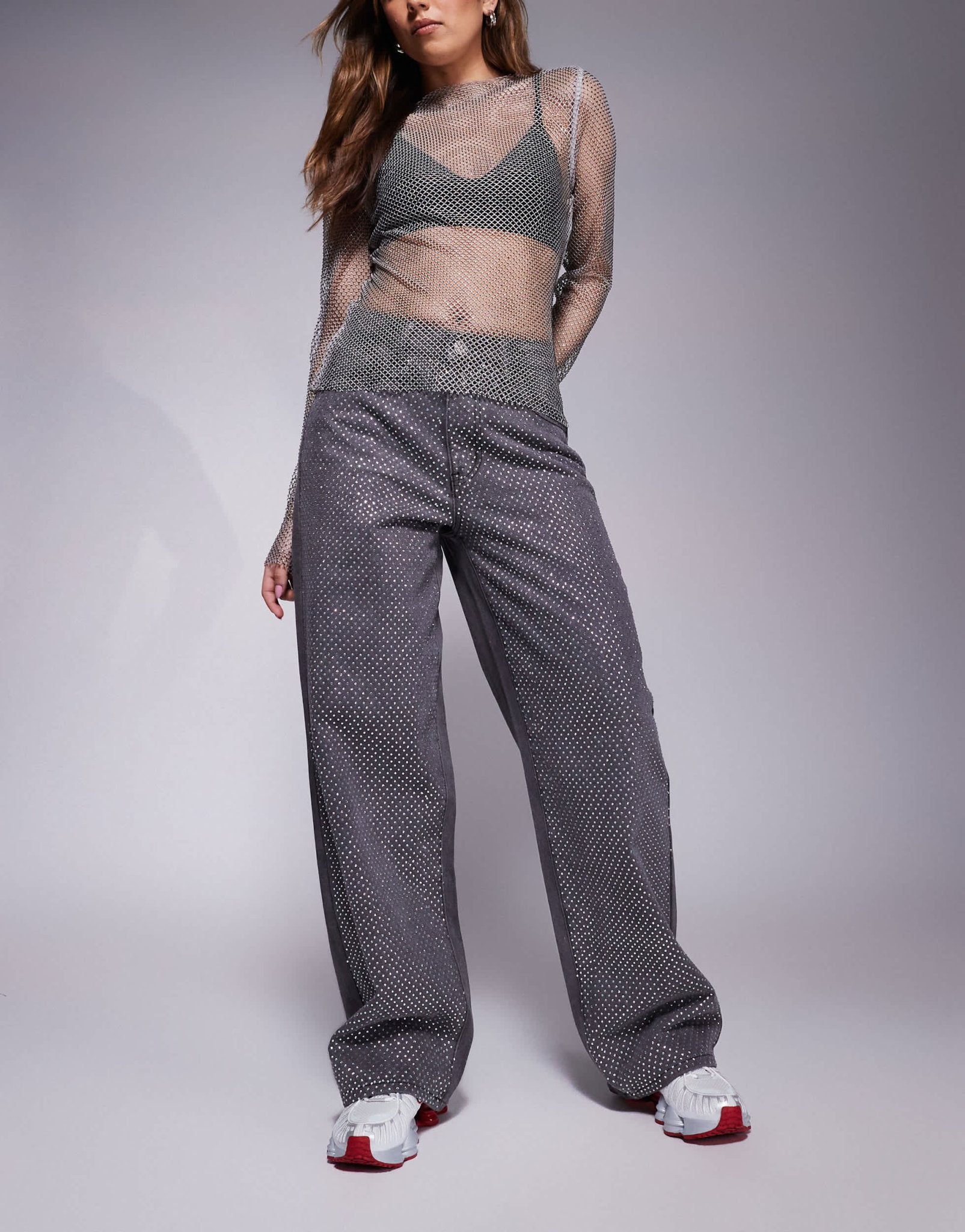 Liquor N Poker studded panel wide leg jean in washed grey - ASOS Sample Sale