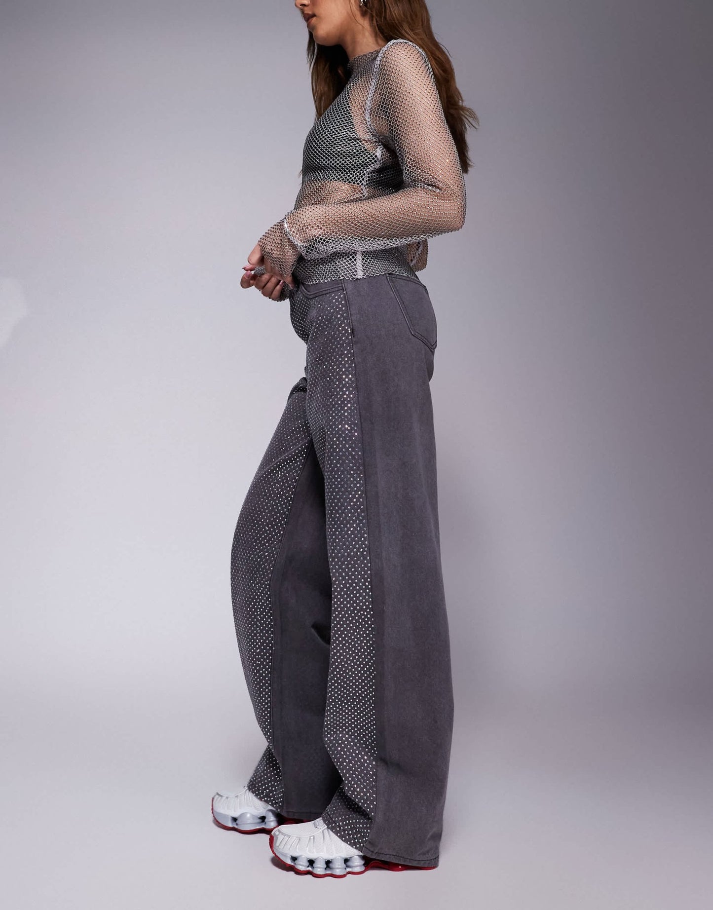 Liquor N Poker studded panel wide leg jean in washed grey - ASOS Sample Sale