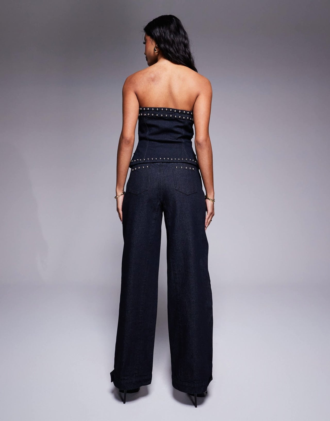 Liquor N Poker studded stitch detail baggy co - ord jean in indigo - ASOS Sample Sale
