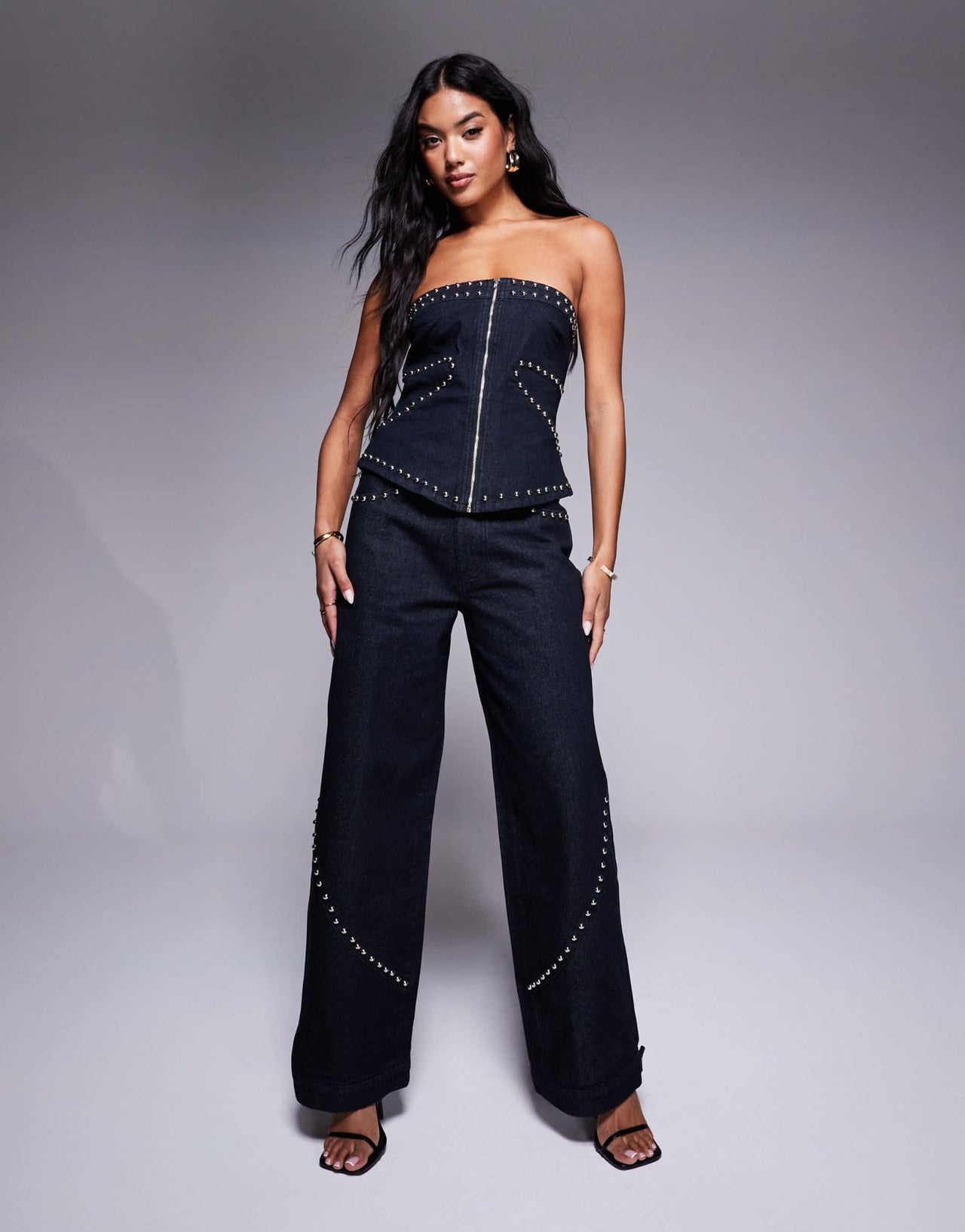 Liquor N Poker studded stitch detail baggy co - ord jean in indigo - ASOS Sample Sale