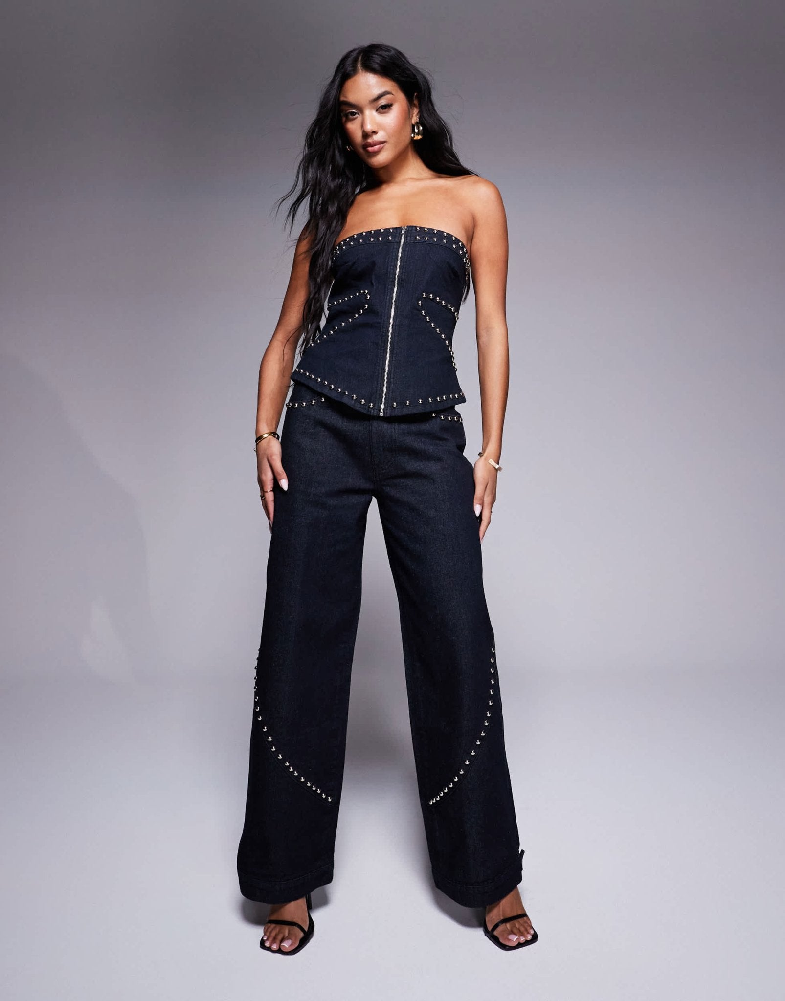 Liquor N Poker studded stitch detail baggy co - ord jean in indigo - ASOS Sample Sale