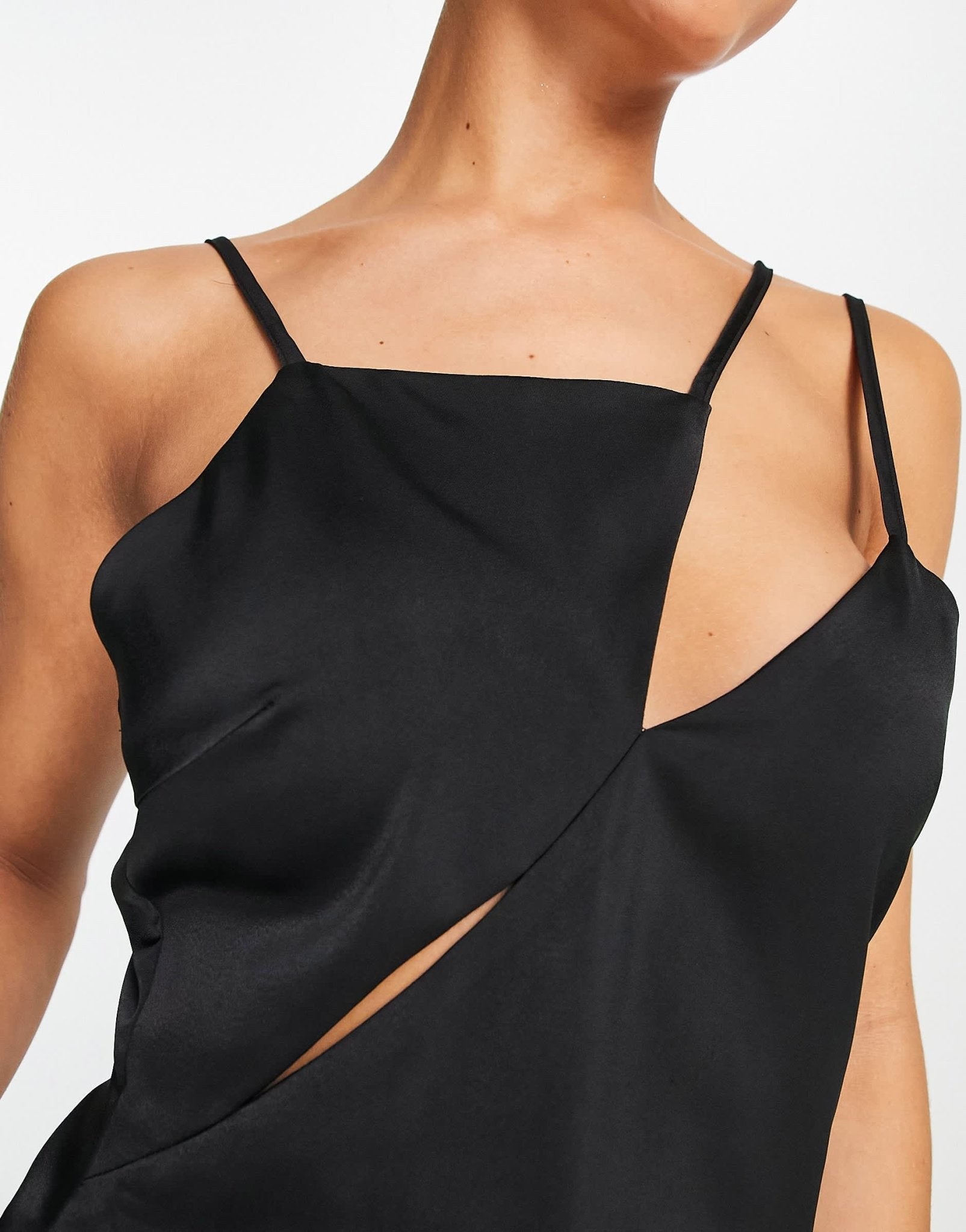 Lola May satin asymmetric cut out mini dress in black - ASOS Sample Sale