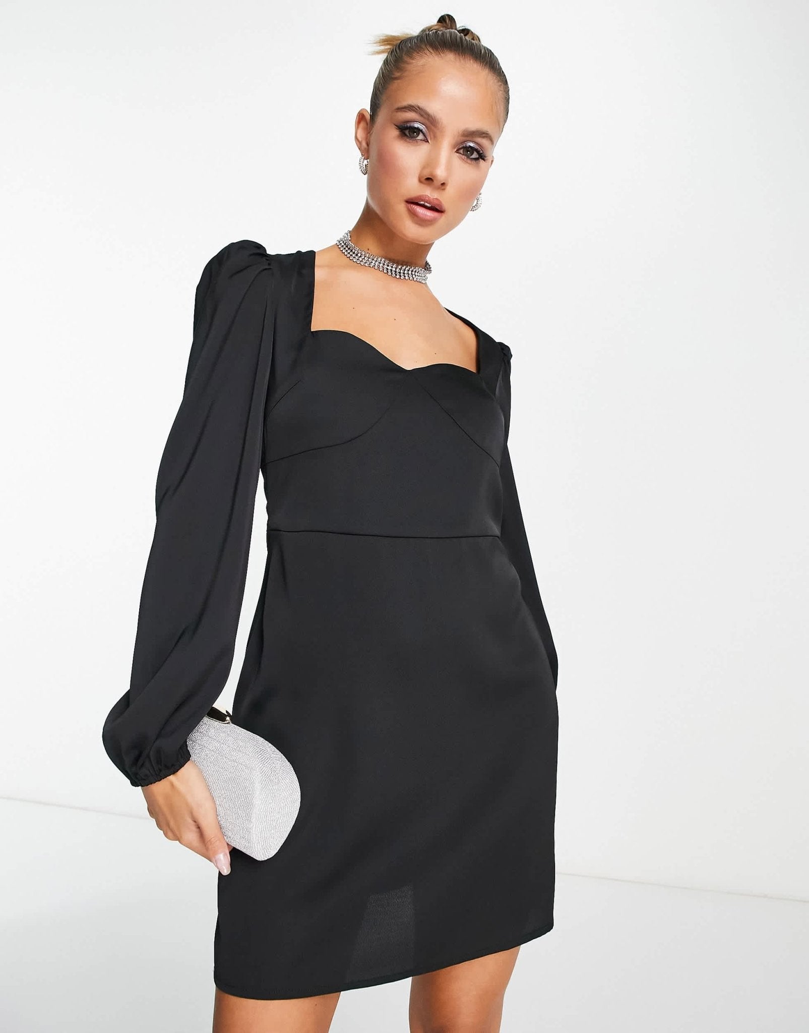 Lola May satin bustier long sleeve mini dress in black - ASOS Sample Sale