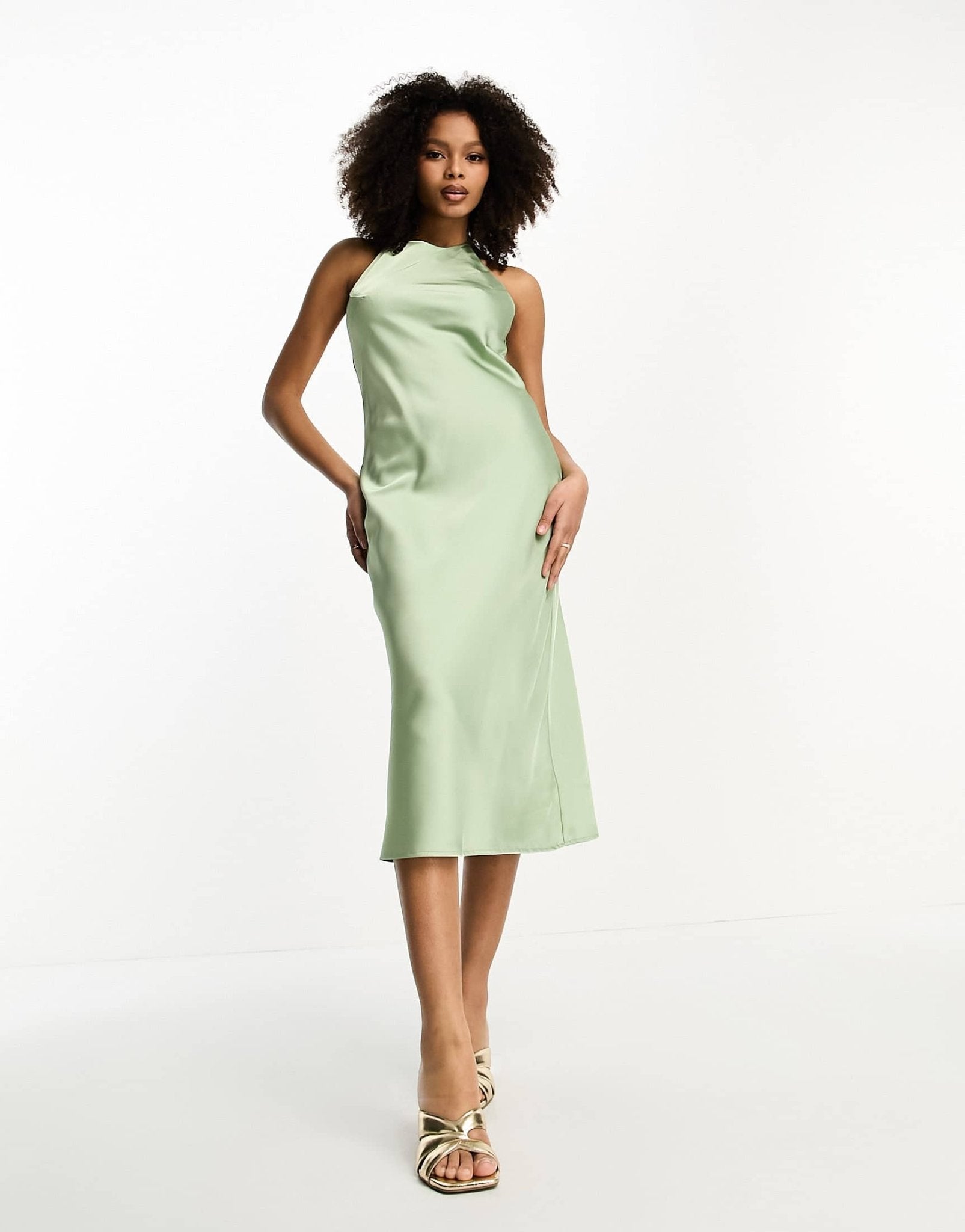Lola May satin halter neck midi dress in sage - ASOS Sample Sale