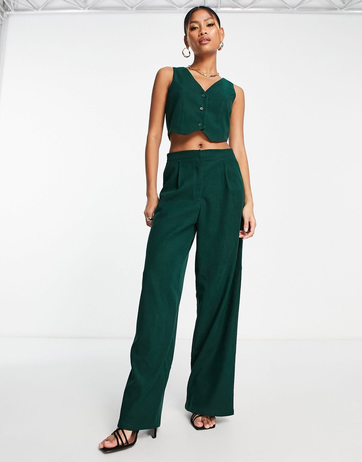 Lola May wide leg trousers co - ord in dark green - ASOS Sample Sale