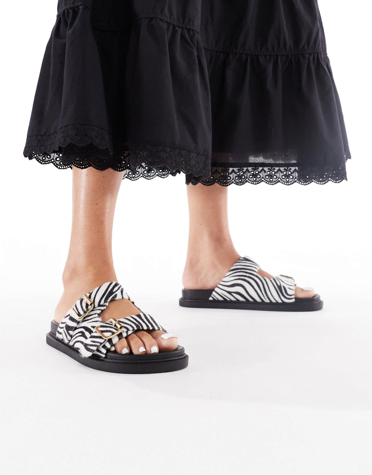 London Rebel buckle detail sandal in zebra print - ASOS Sample Sale