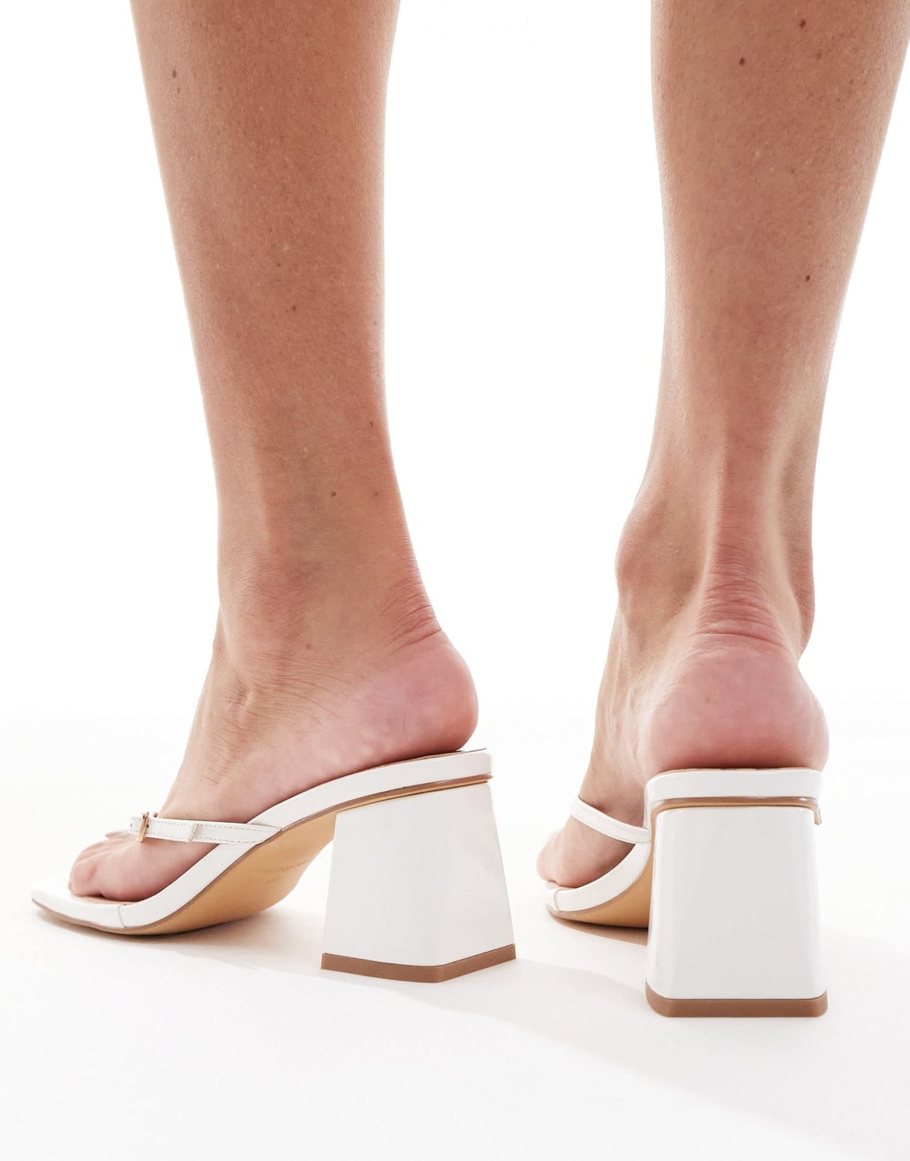 London Rebel buckle detail thong heeled sandals in white - ASOS Sample Sale