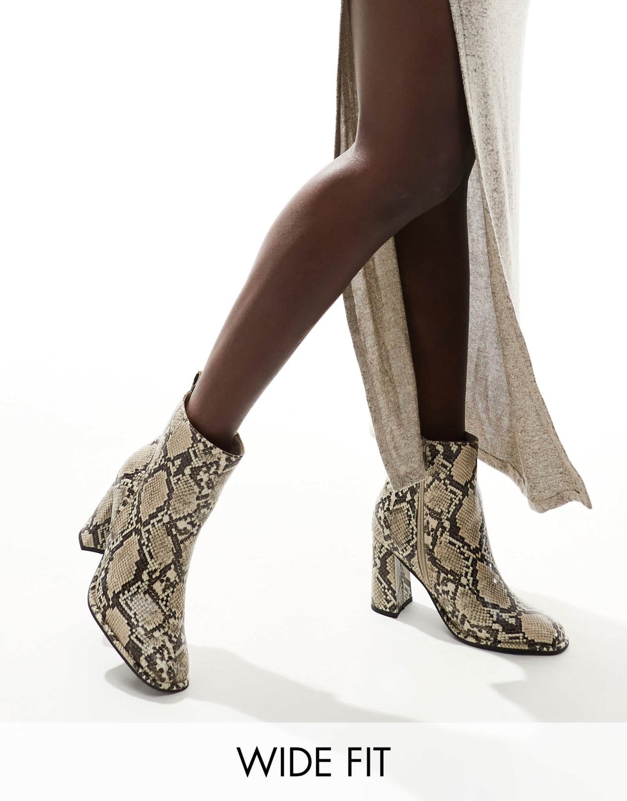 London Rebel Maddie wide fit block heel ankle boots in snake - ASOS Sample Sale