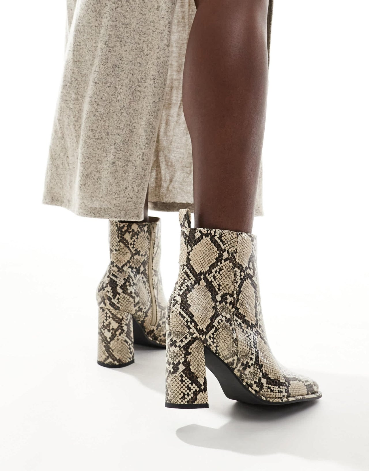 London Rebel Maddie wide fit block heel ankle boots in snake - ASOS Sample Sale