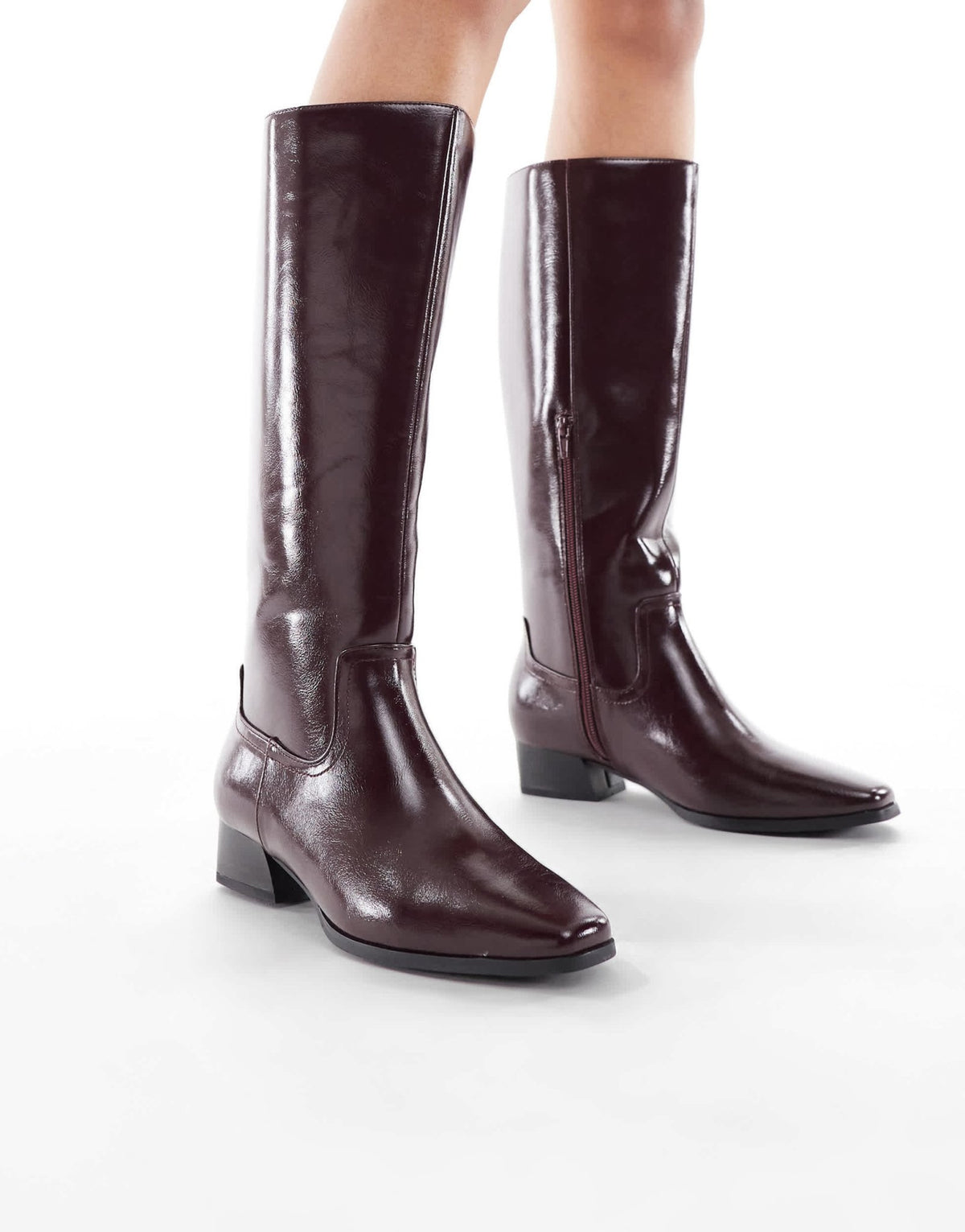 London Rebel Wide Fit Cassidy refined western boots in dark cherry - ASOS Sample Sale