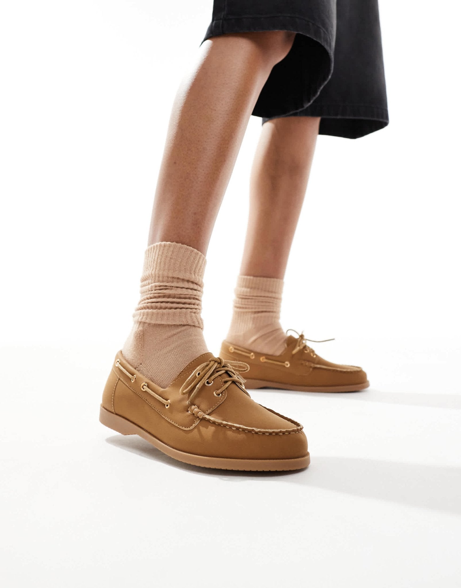 London Rebel Wide Fit lace up boat shoes in brown - ASOS Sample Sale