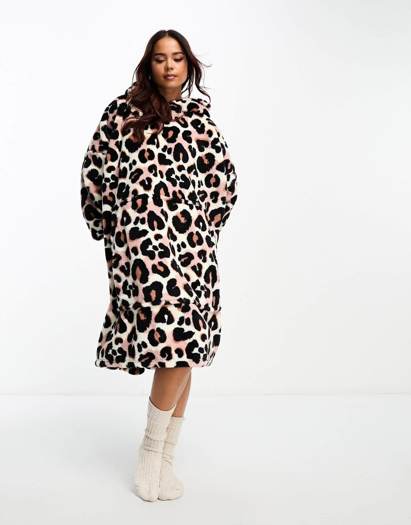 Loungeable soft touch leopard print 1/4 zip hoodie lounge set in brown - ASOS Sample Sale