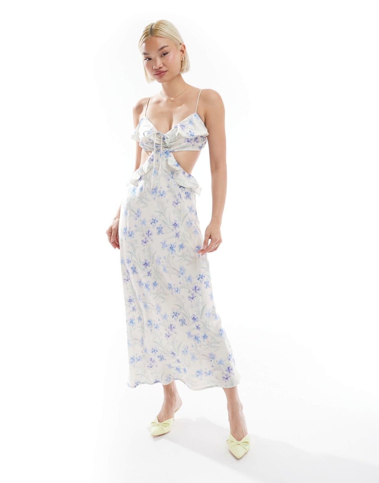 Love Triangle cut - out frill maxi dress in blue floral - ASOS Sample Sale