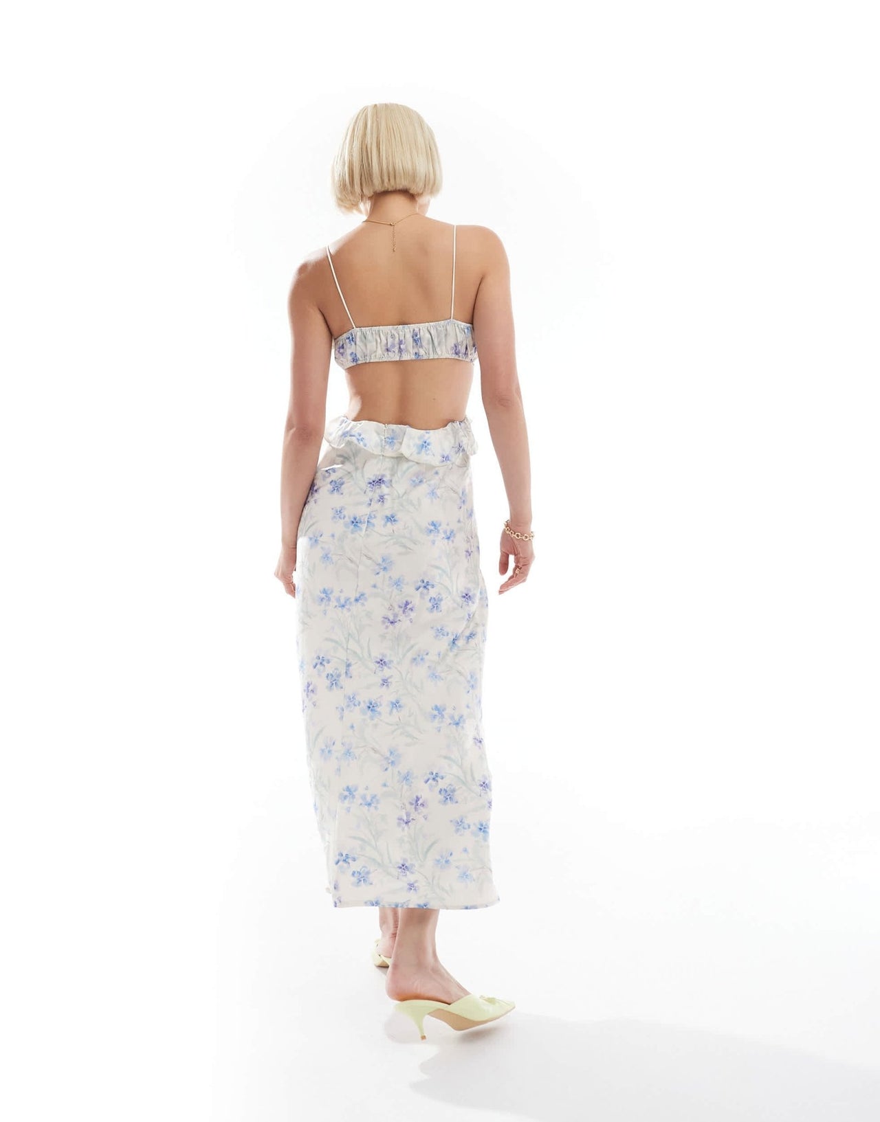 Love Triangle cut - out frill maxi dress in blue floral - ASOS Sample Sale