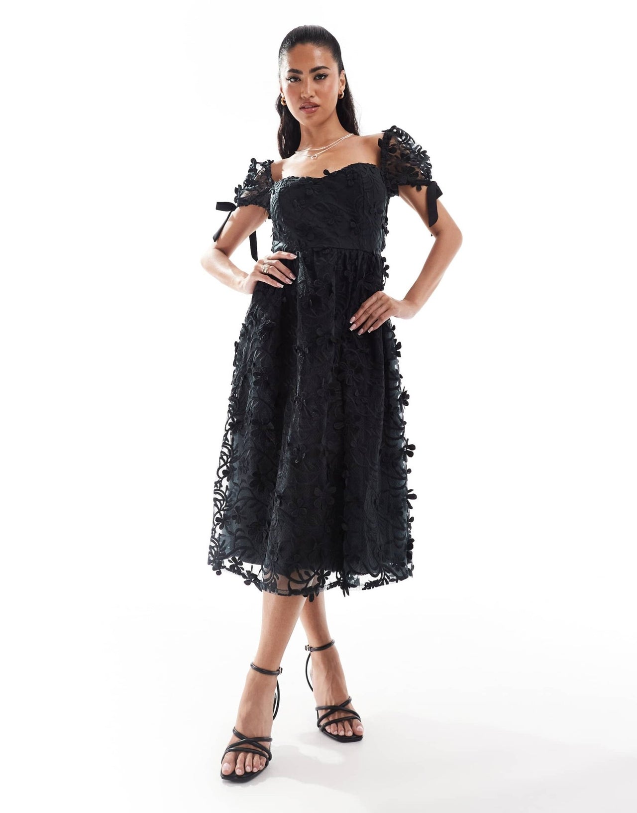 Love Triangle lace midi dress with tie back in black - ASOS Sample Sale