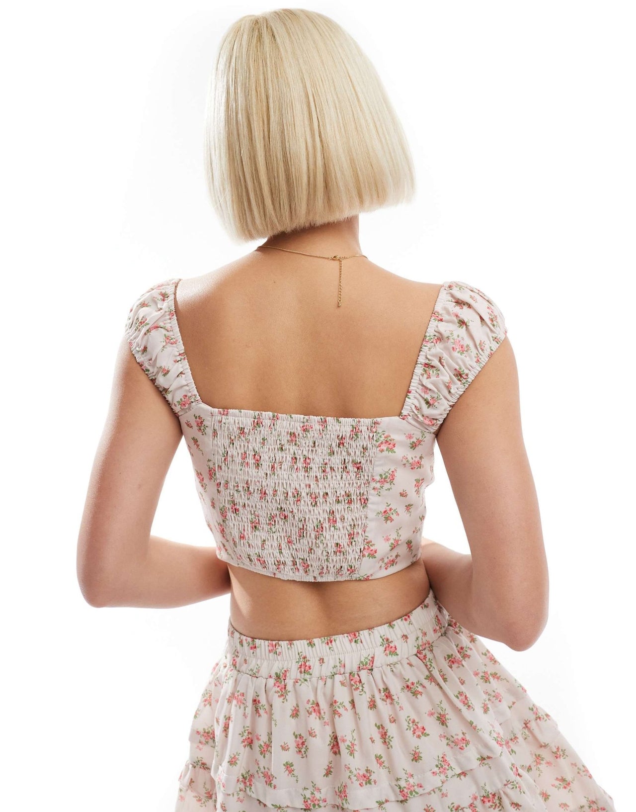 Love Triangle lace trim corset crop top co - ord in pink floral - ASOS Sample Sale