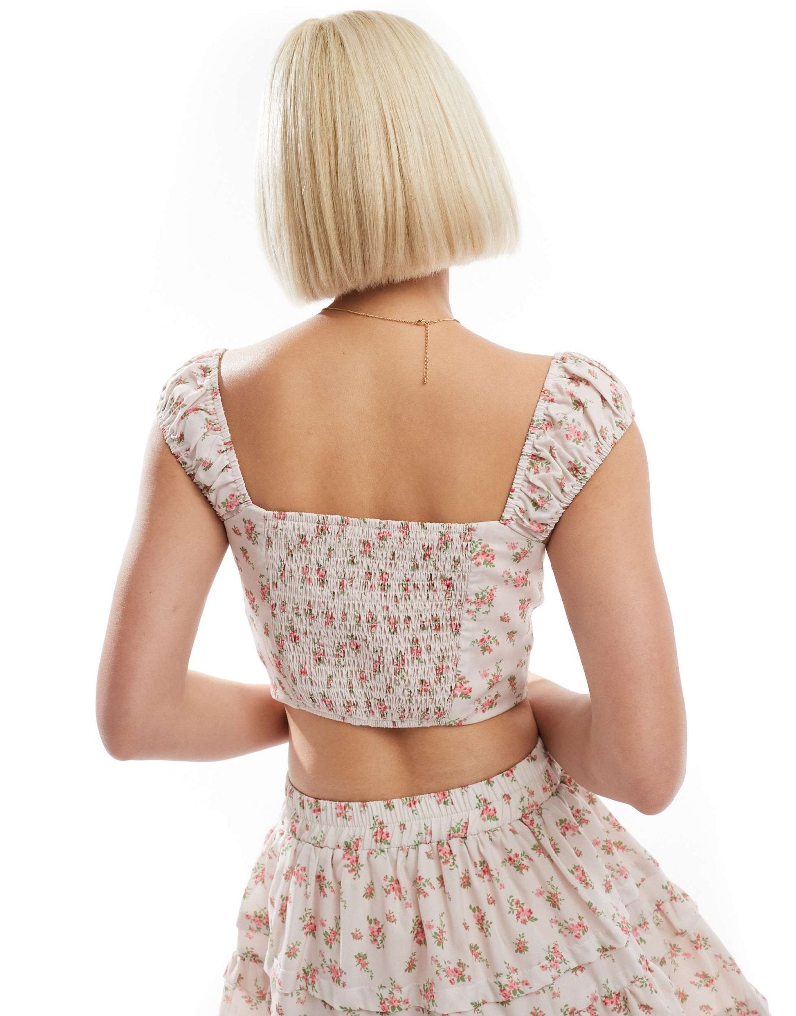 Love Triangle lace trim corset crop top co - ord in pink floral - ASOS Sample Sale