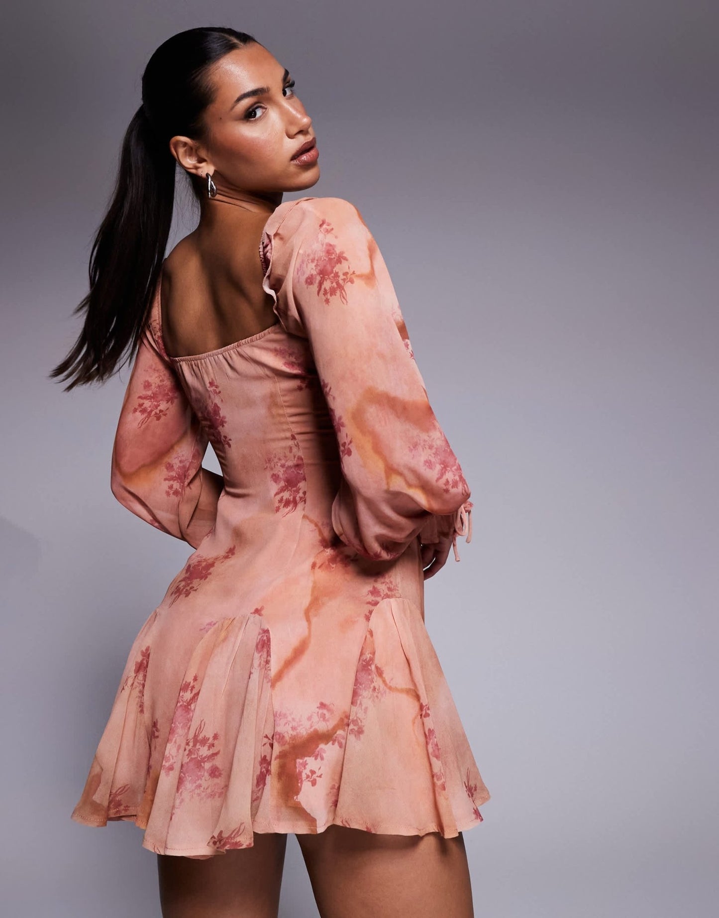 Love Triangle milkmaid mini dress with tie detail in apricot floral - ASOS Sample Sale