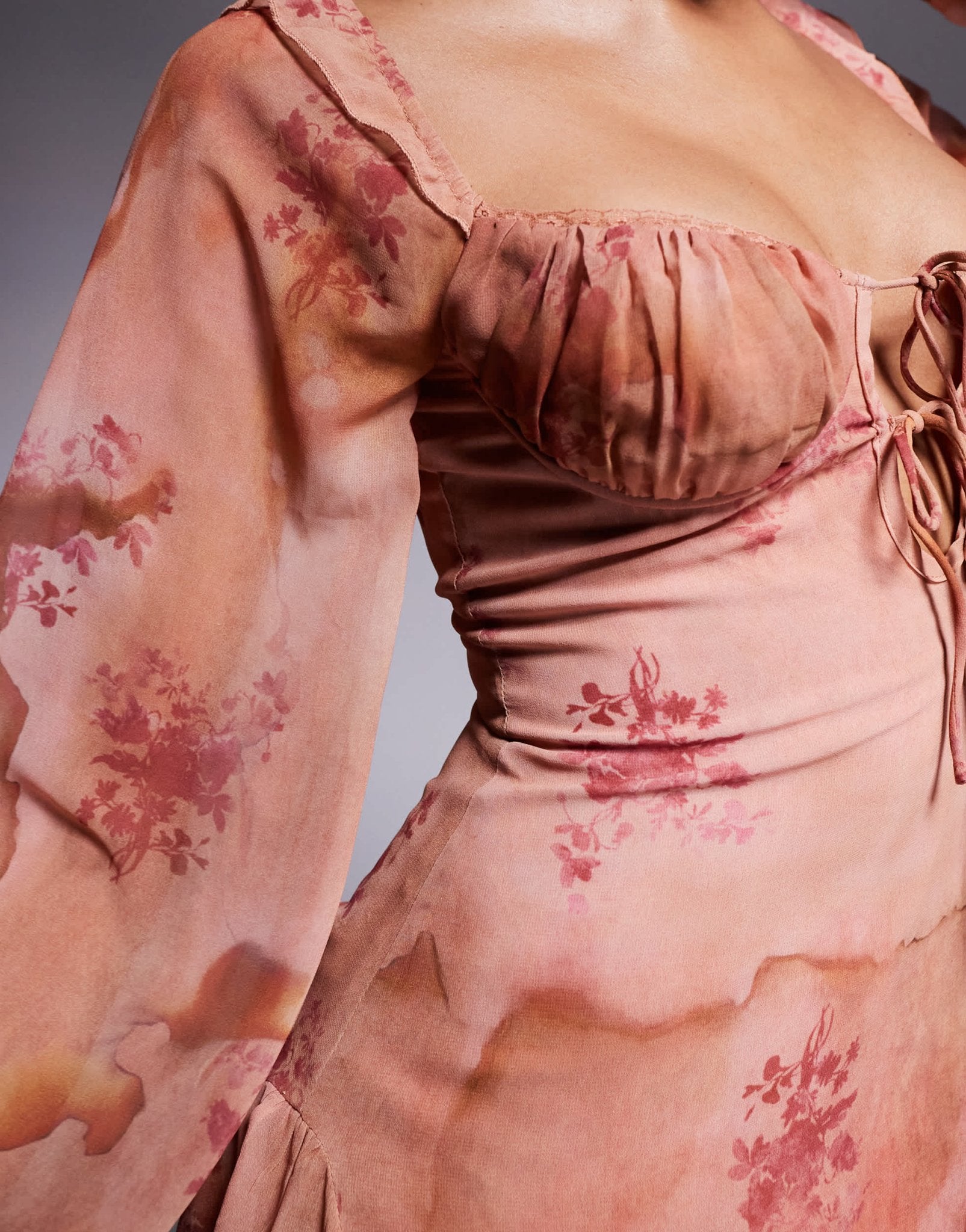 Love Triangle milkmaid mini dress with tie detail in apricot floral - ASOS Sample Sale