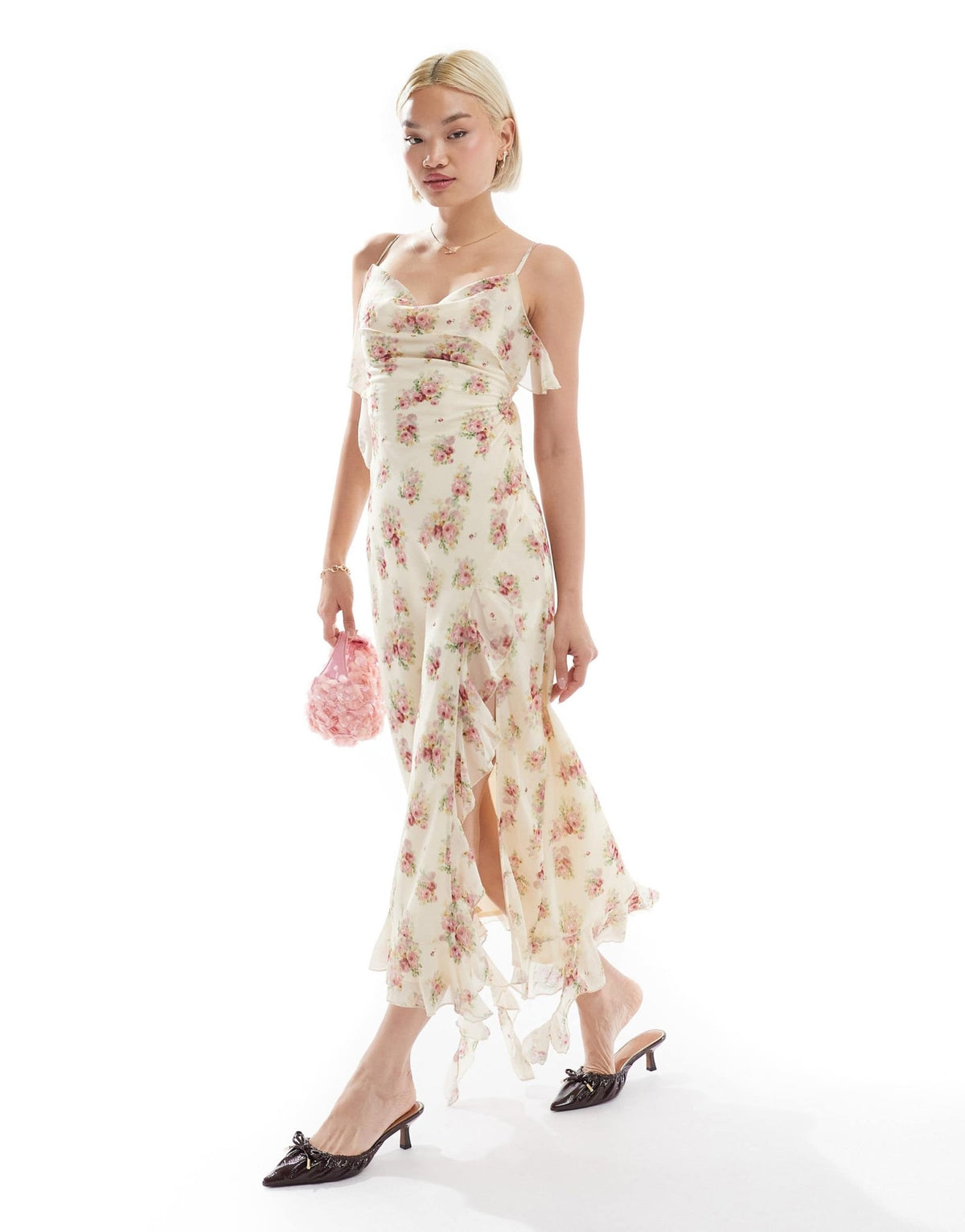 Love Triangle ruffle maxi dress with open back in cream floral - ASOS Sample Sale