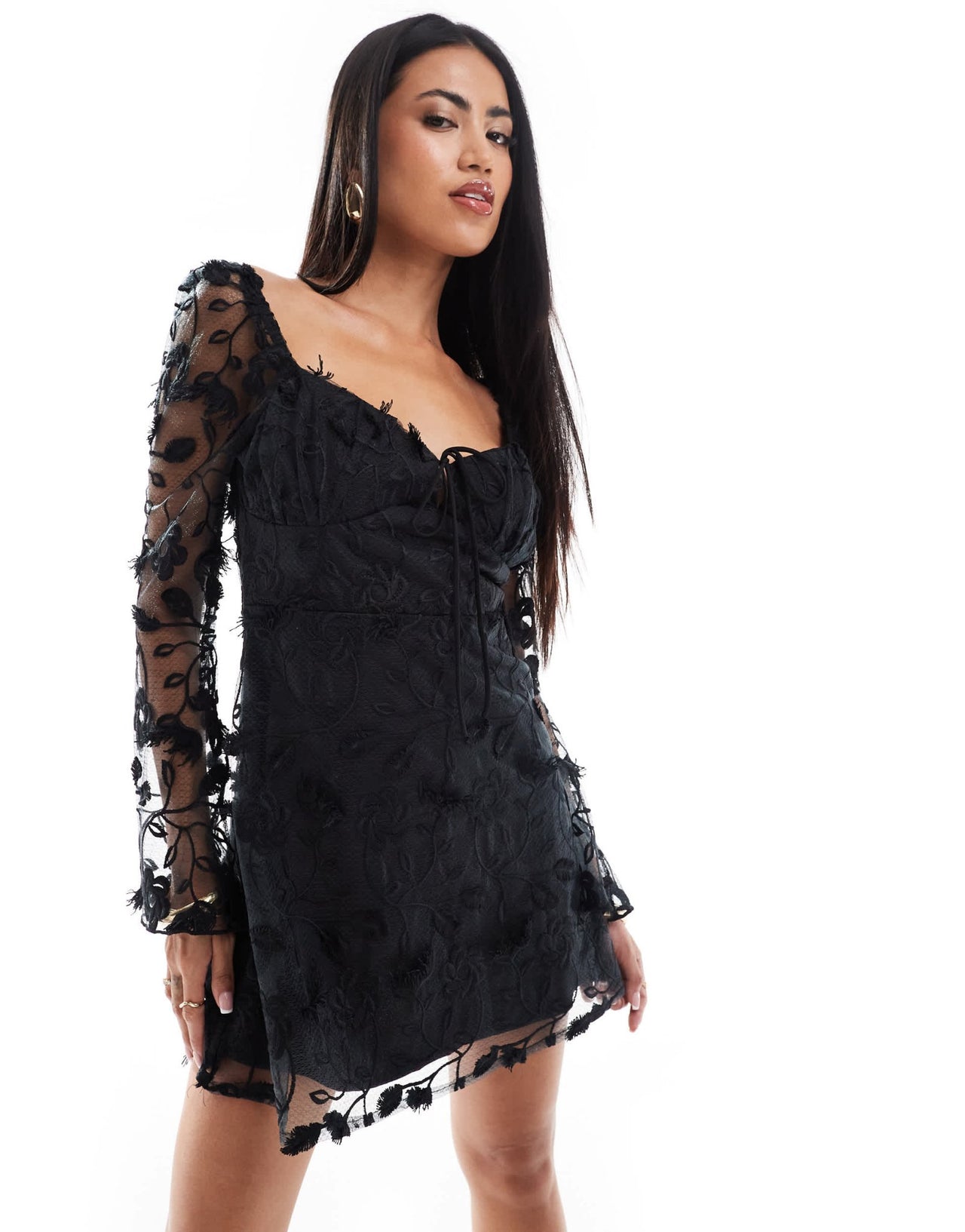 Love Triangle sweetheart neck lace mini dress in black - ASOS Sample Sale