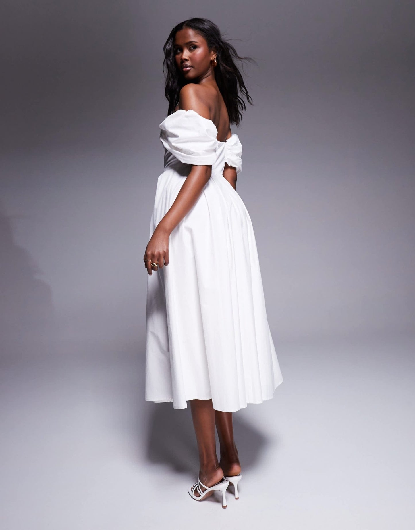 Lulu's bardot cotton poplin midi dress in ivory - ASOS Sample Sale