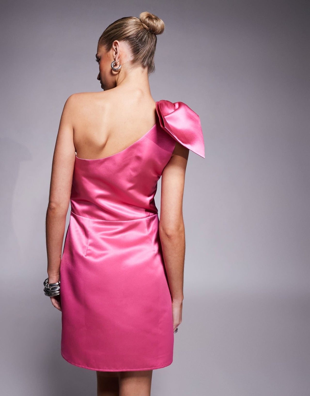 Lulu's bow one shoulder taffeta mini dress in pink - ASOS Sample Sale