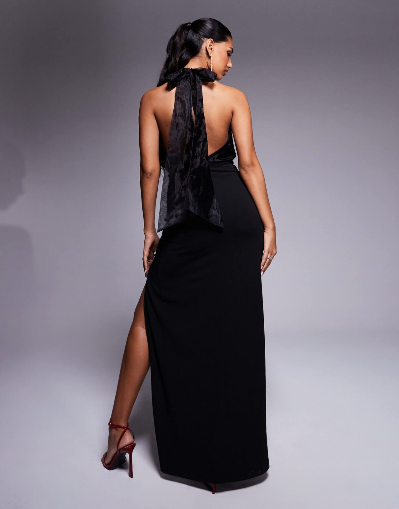 Lulus halterneck midaxi dress in black - ASOS Sample Sale
