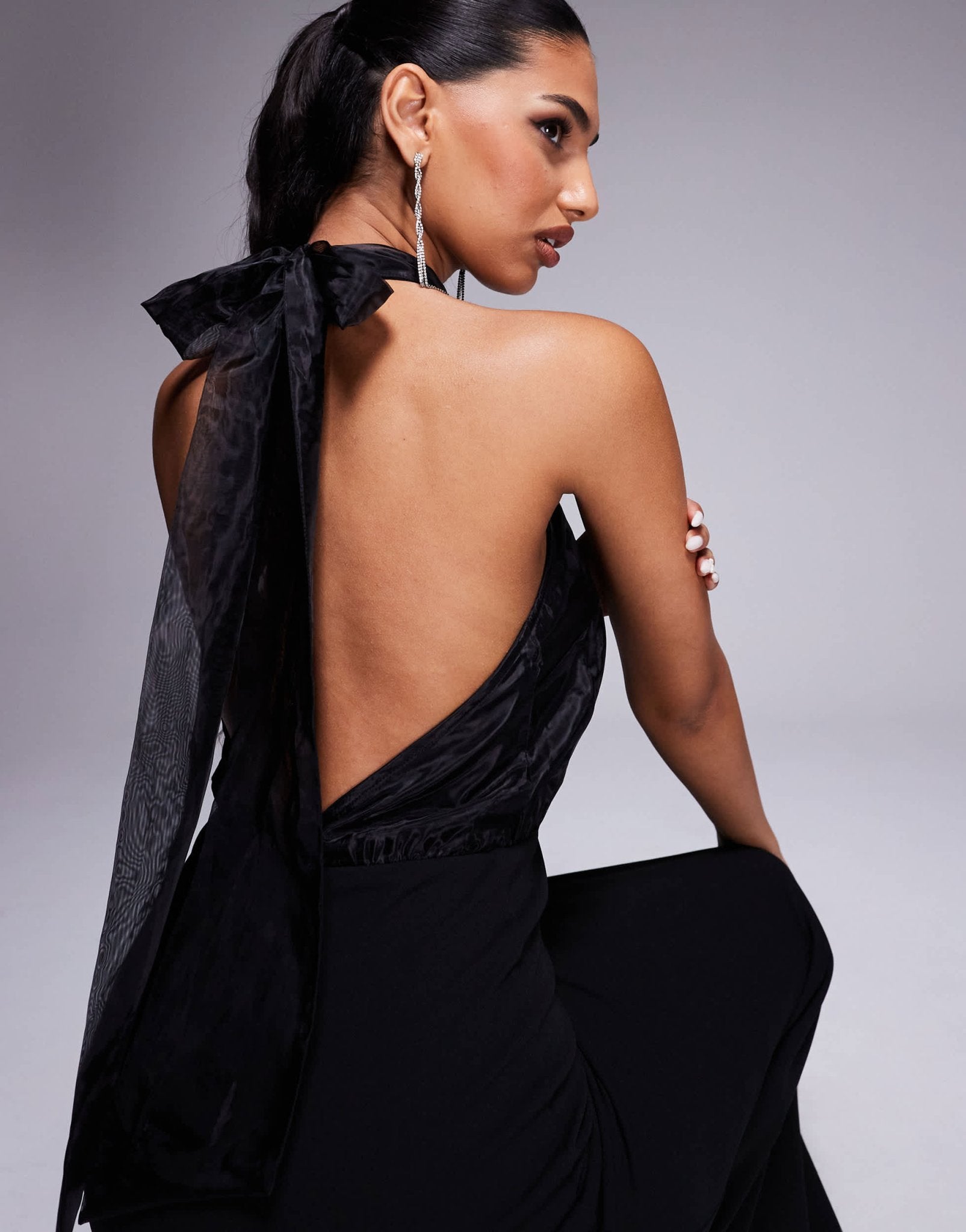 Lulus halterneck midaxi dress in black - ASOS Sample Sale