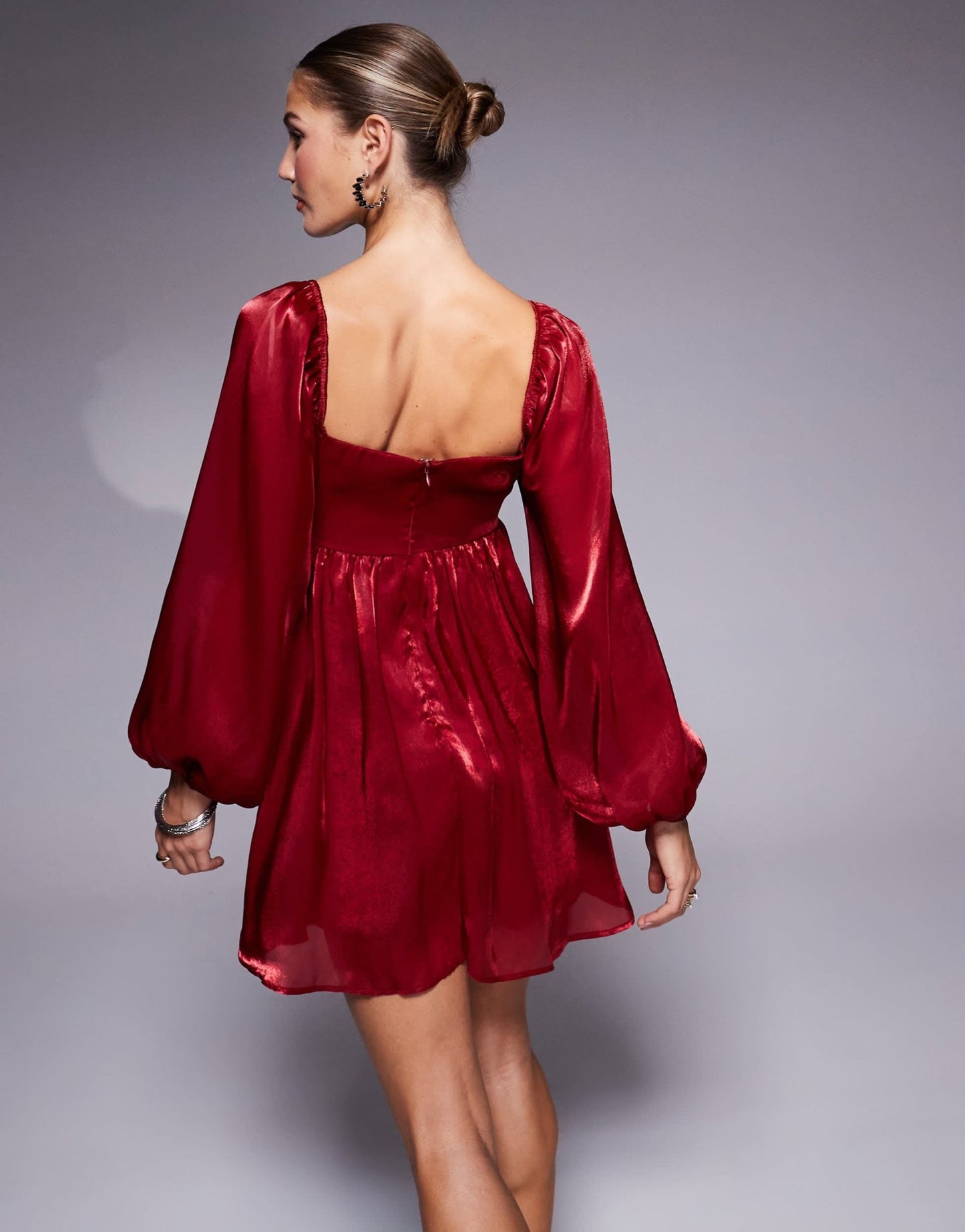 Lulus long sleeve babydoll mini dress in red - ASOS Sample Sale