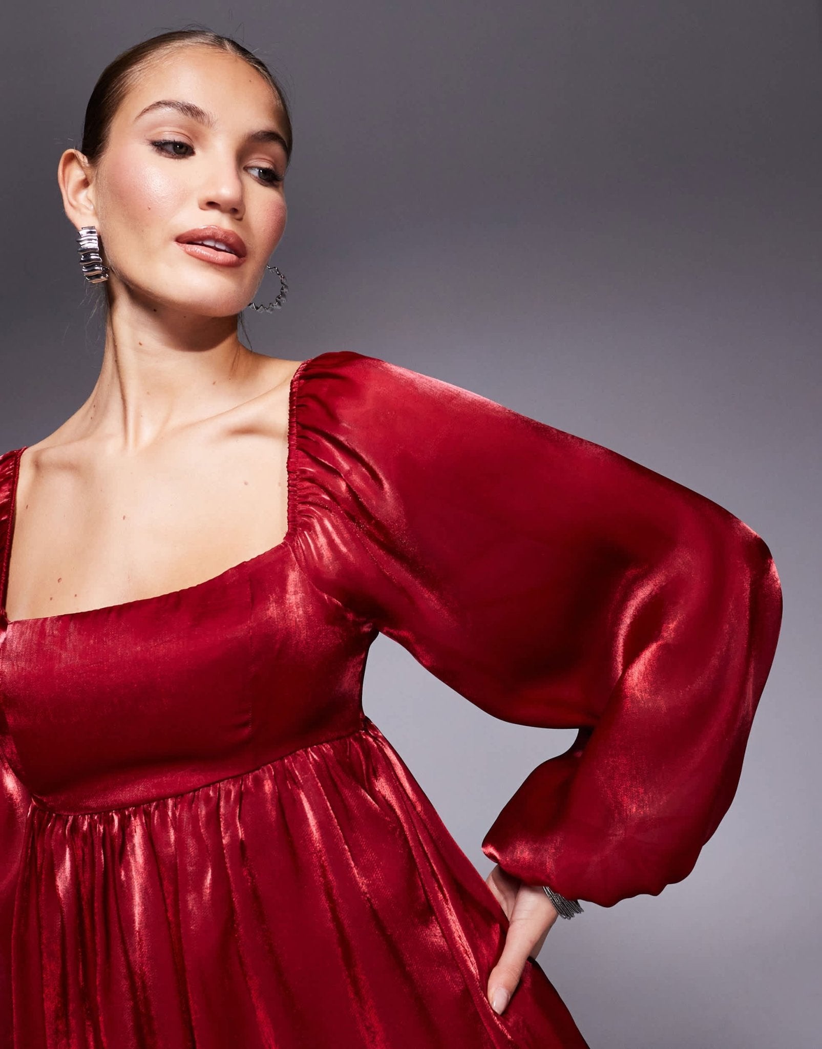 Lulus long sleeve babydoll mini dress in red - ASOS Sample Sale