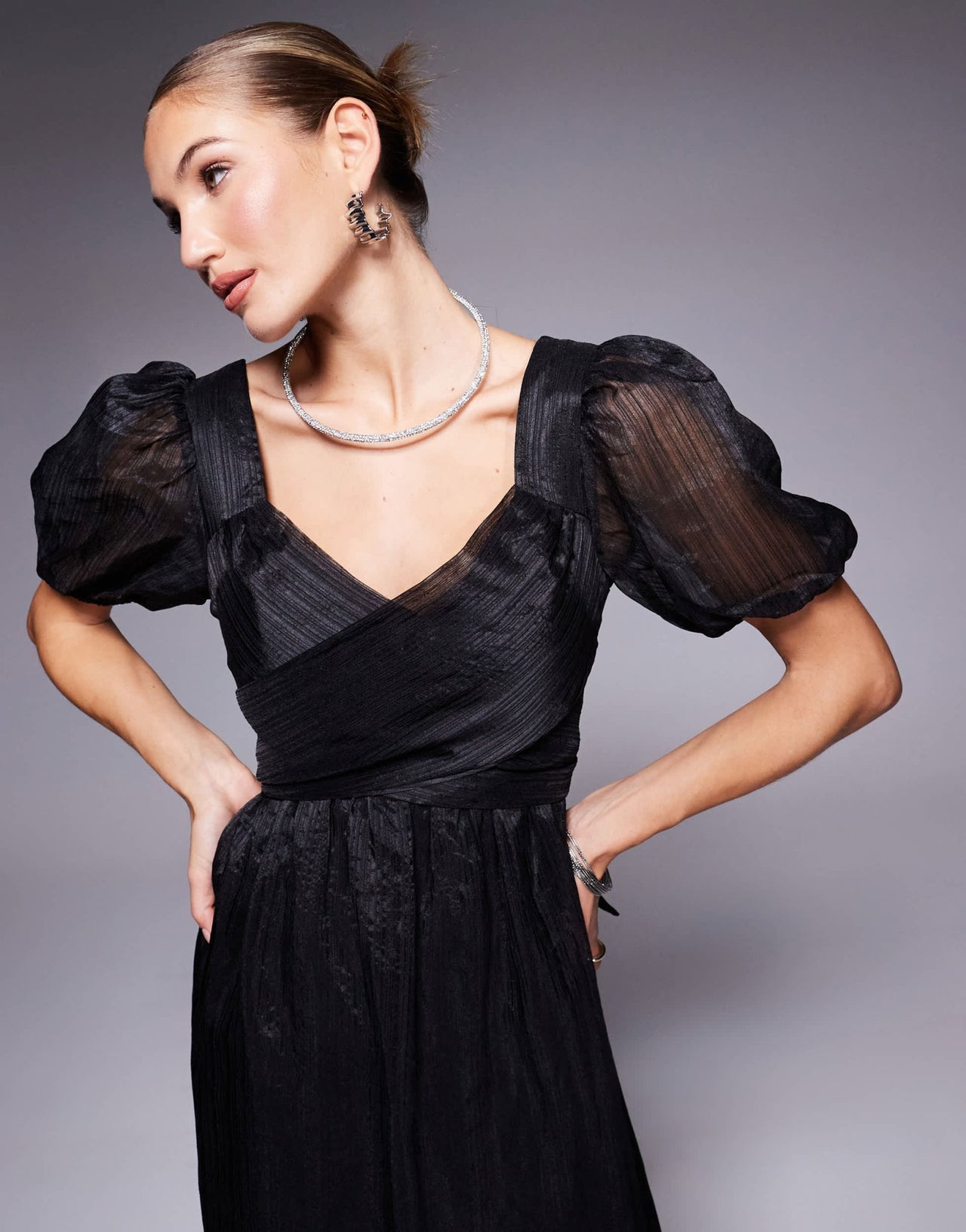 Lulus puff sleeve midi tea dress in black - ASOS Sample Sale