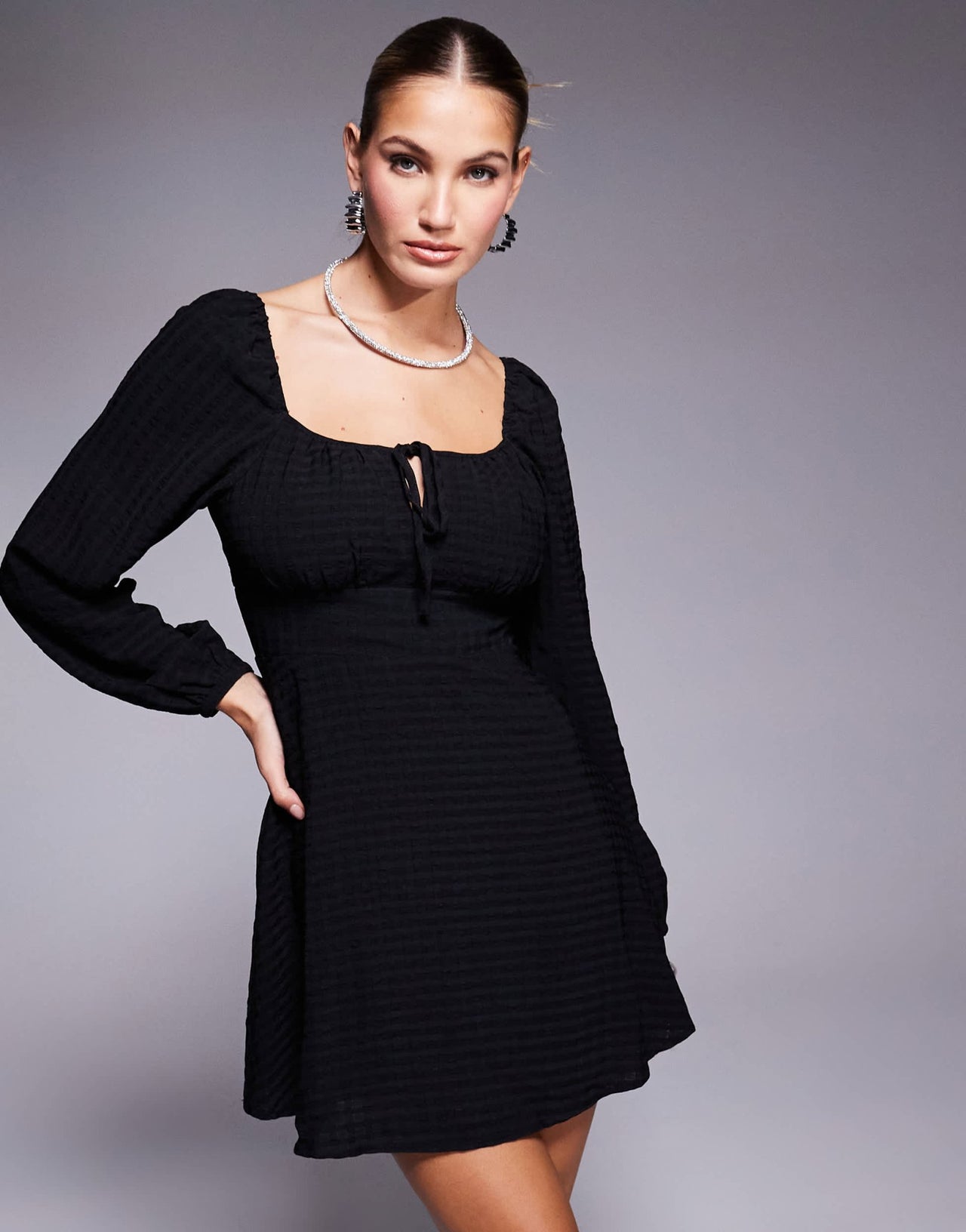 Lulus ruched bust balloon sleeve mini dress in black - ASOS Sample Sale