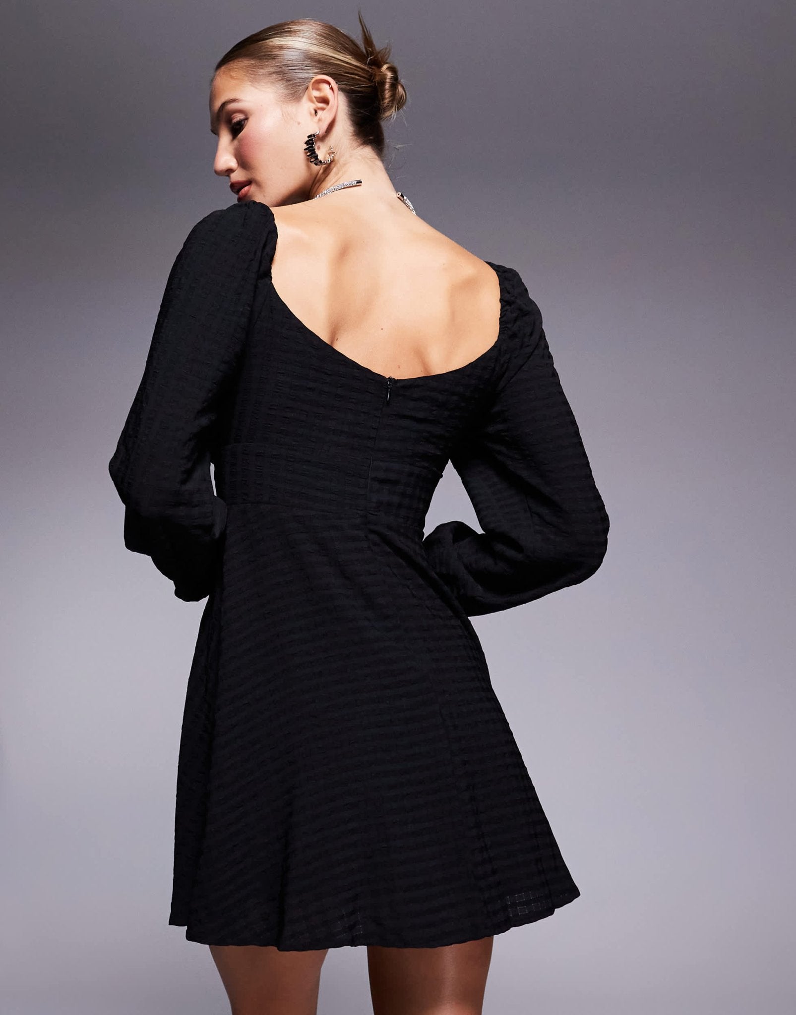 Lulus ruched bust balloon sleeve mini dress in black - ASOS Sample Sale
