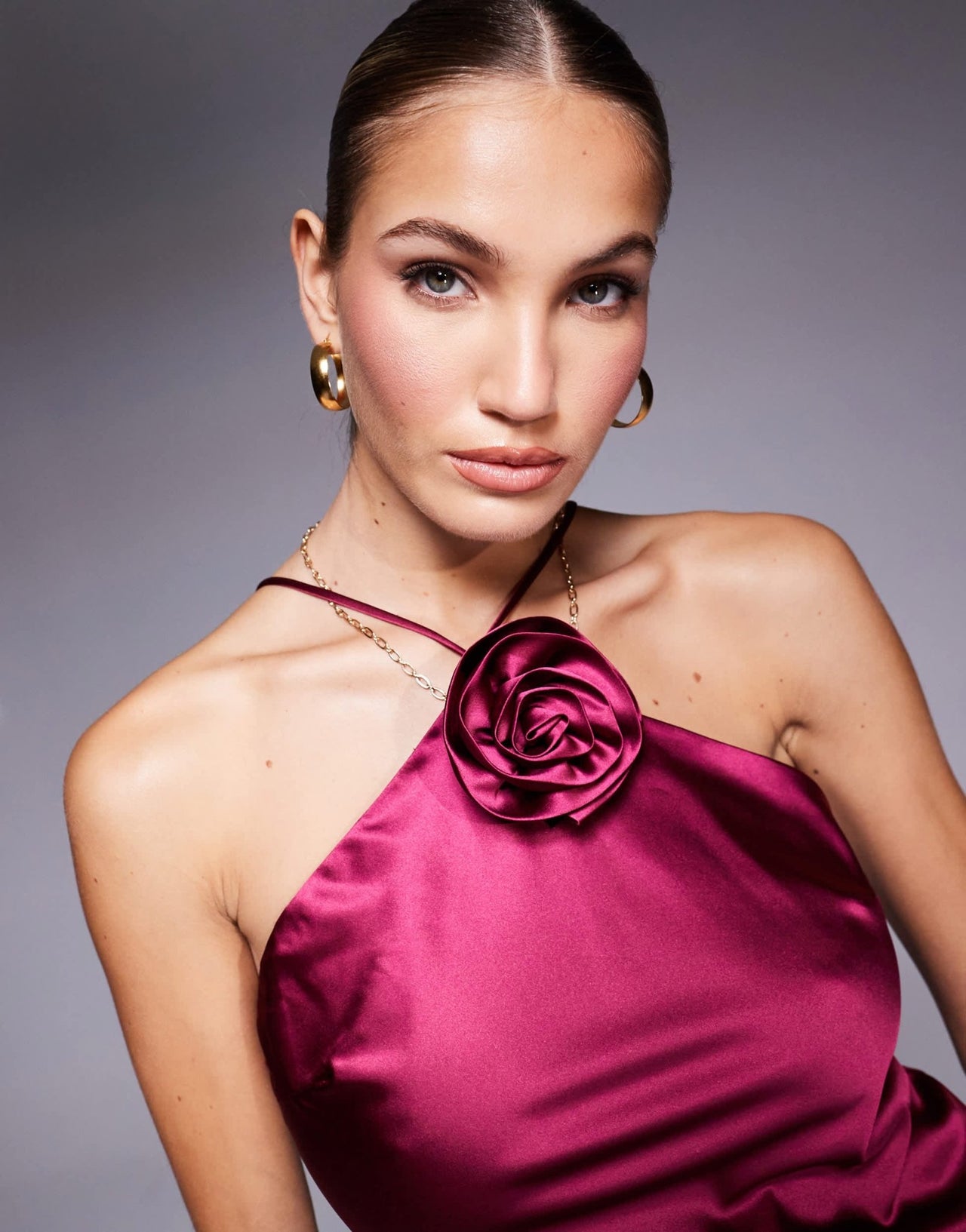 Lulus satin corsage mini dress in magenta - ASOS Sample Sale