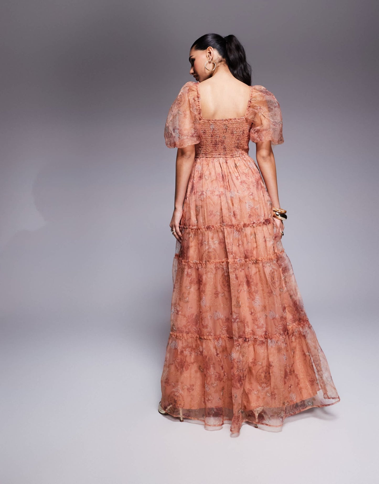 Lulus sheer sleeve organza maxi dress in rusty rose floral - ASOS Sample Sale
