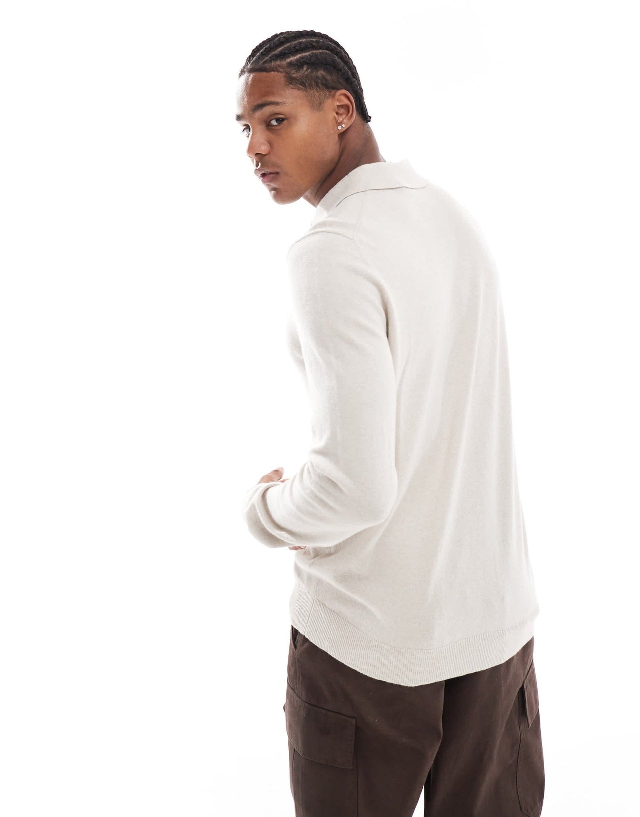 Lyle & Scott Merino long sleeve knitted polo in stone - ASOS Sample Sale