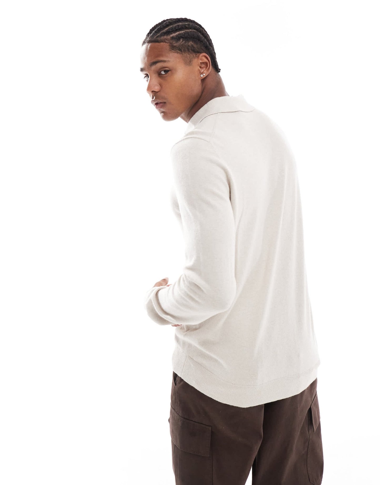 Lyle & Scott Merino long sleeve knitted polo in stone - ASOS Sample Sale