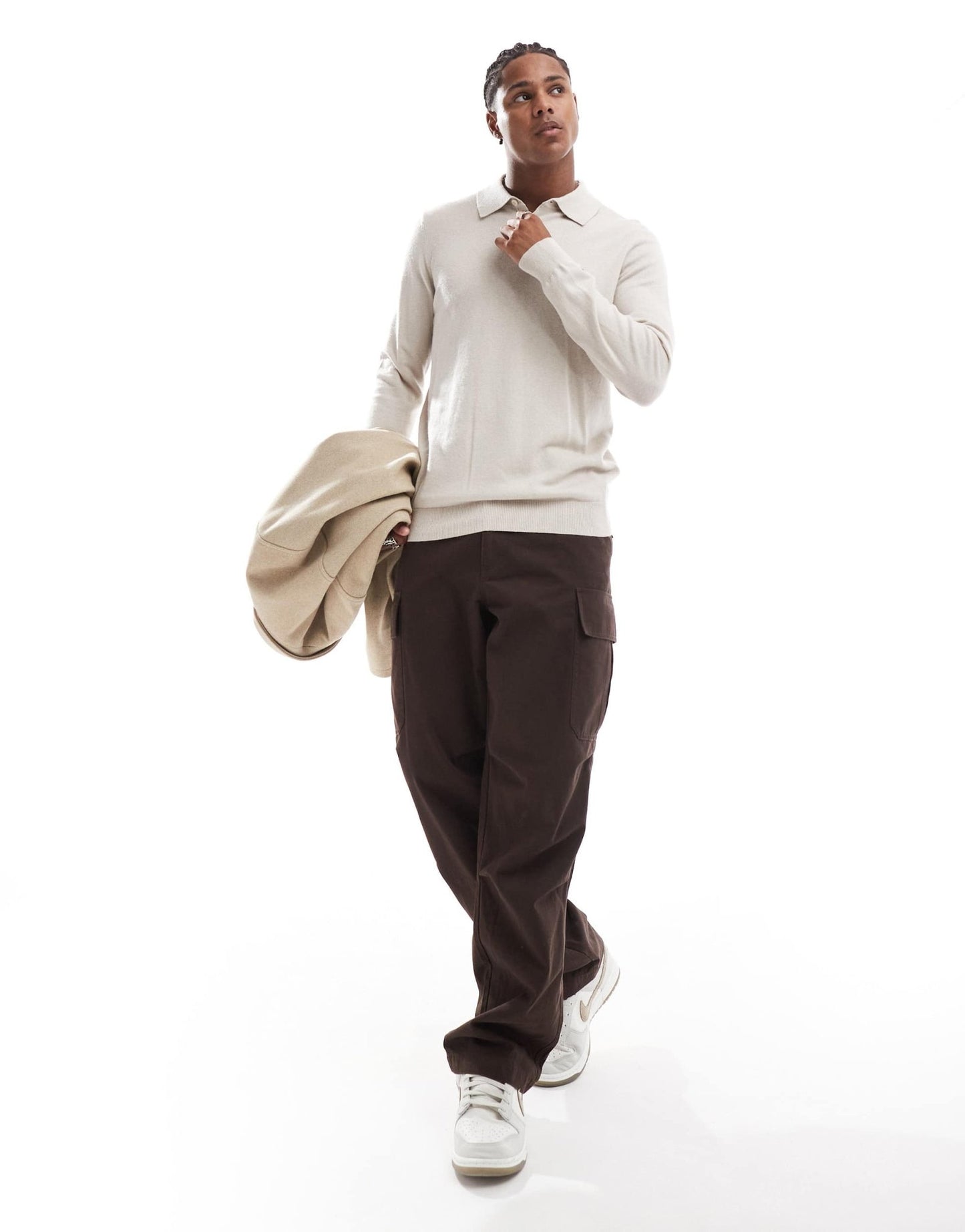 Lyle & Scott Merino long sleeve knitted polo in stone - ASOS Sample Sale