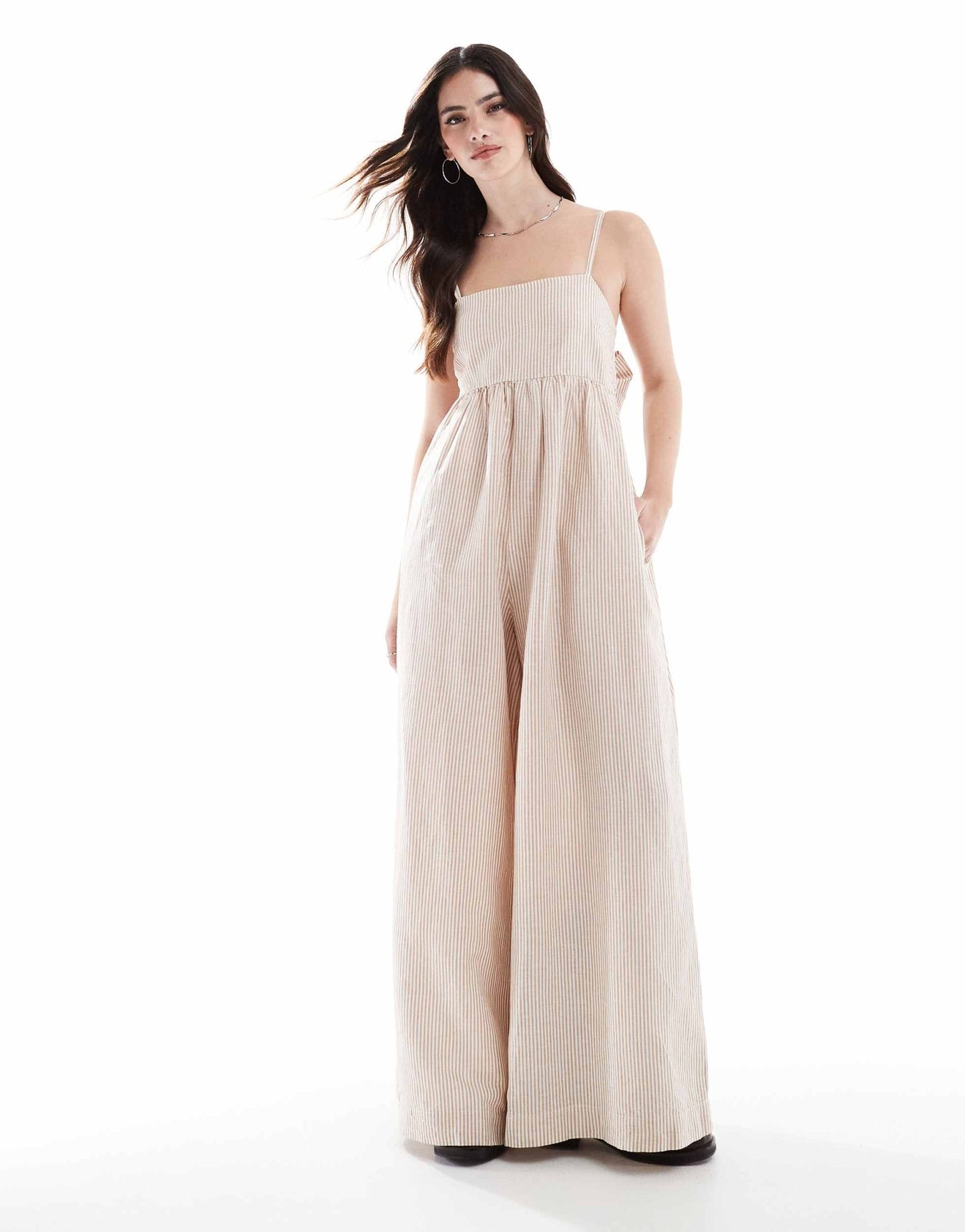 Madewell wide leg jumpsuit with back bow tie up in natural stripe - ASOS Sample Sale