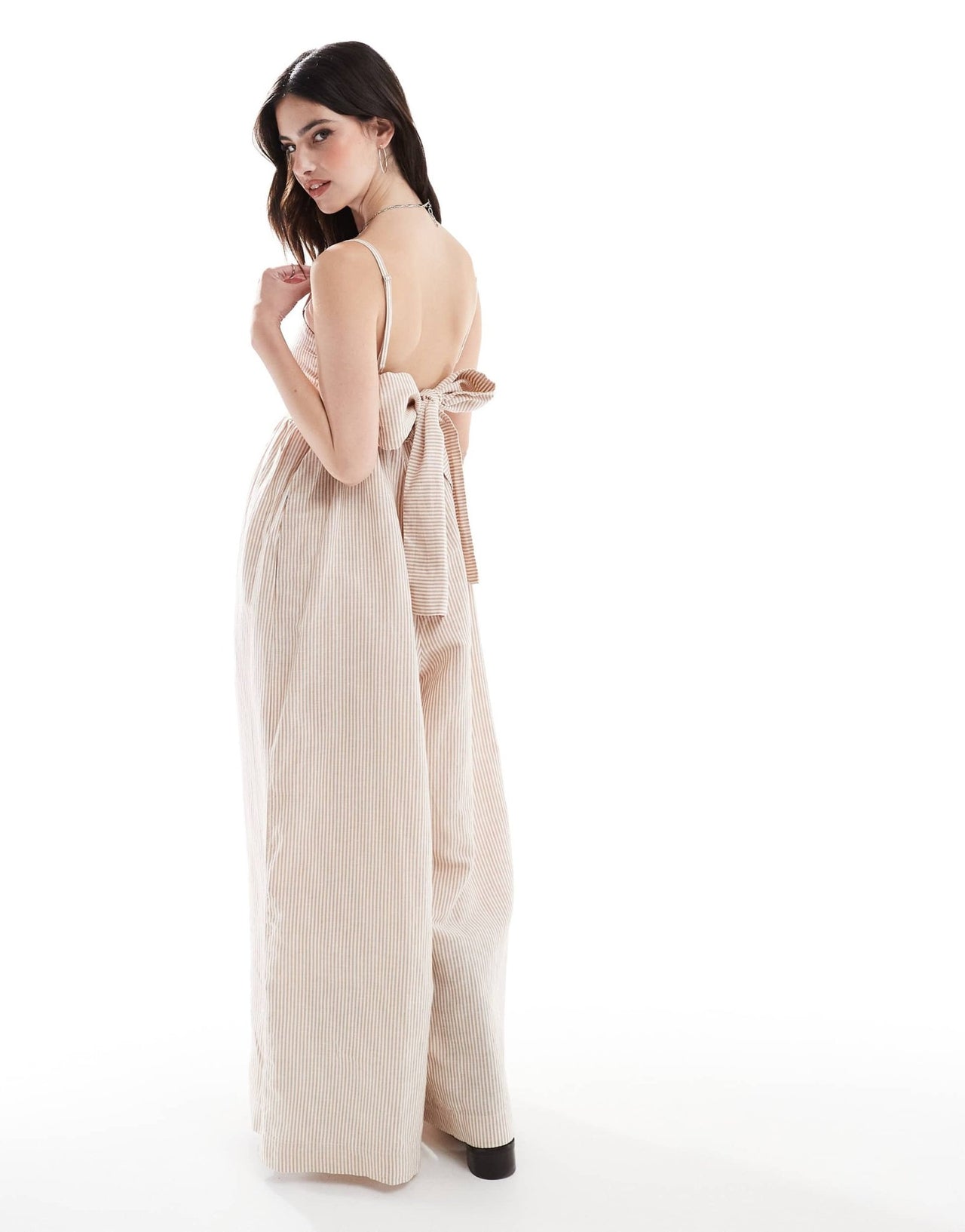 Madewell wide leg jumpsuit with back bow tie up in natural stripe - ASOS Sample Sale