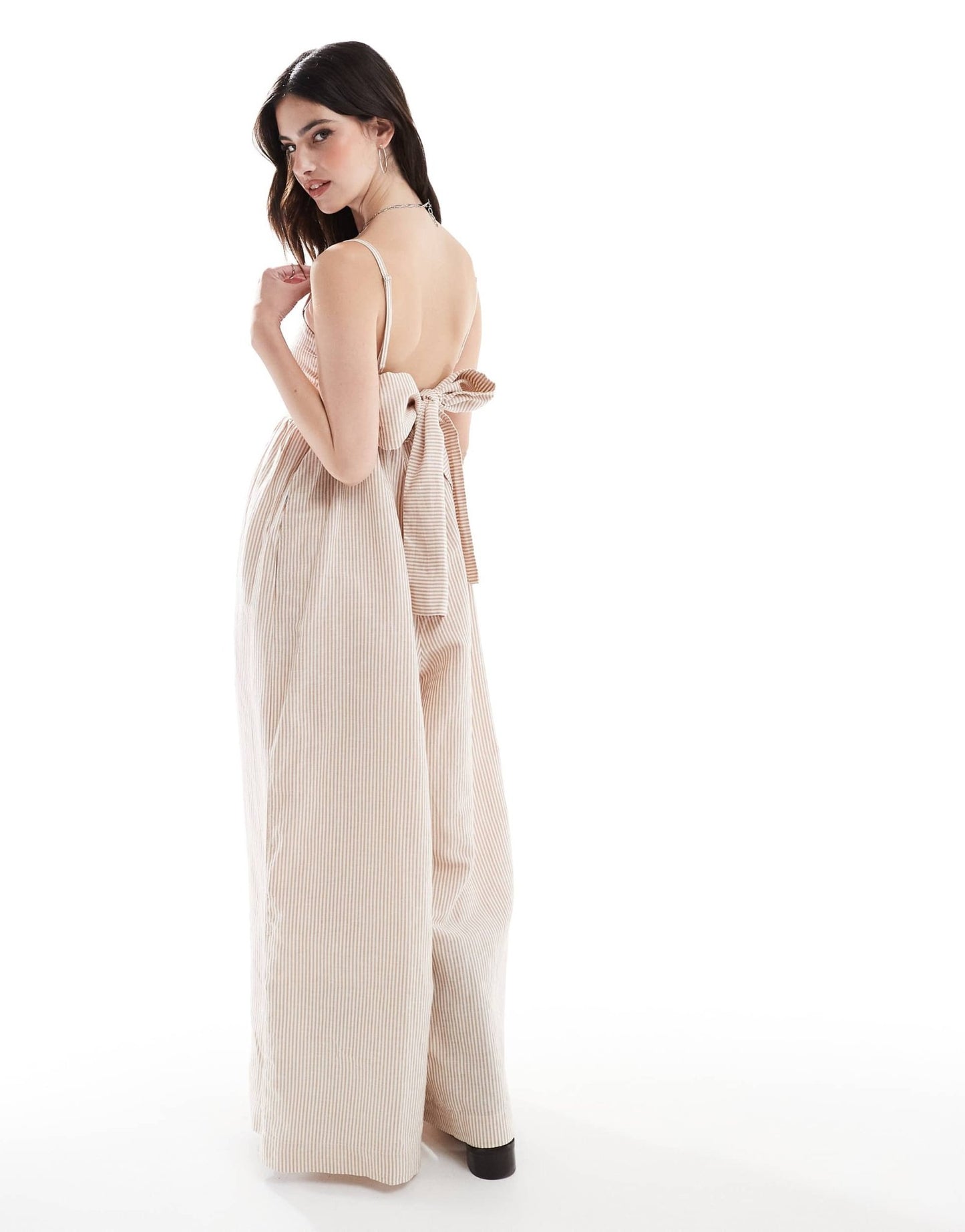 Madewell wide leg jumpsuit with back bow tie up in natural stripe - ASOS Sample Sale