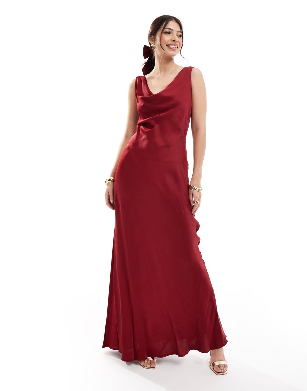 Maids to Measure Bridesmaid cowl front maxi dress in burgundy - ASOS Sample Sale